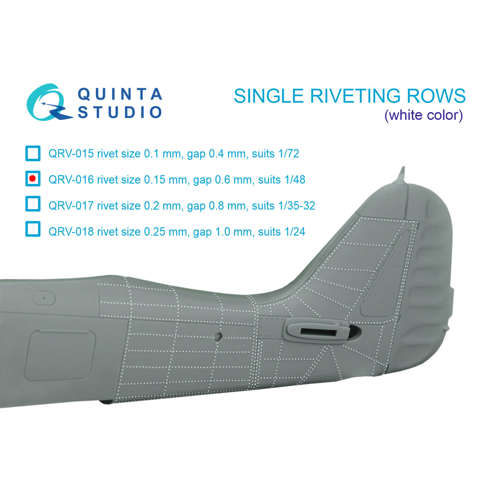 QRV-016 Quinta Studio 1/48 Single riveting rows (riveting size 0.15 mm, interval 0.6 mm), white, total length 6.2 m