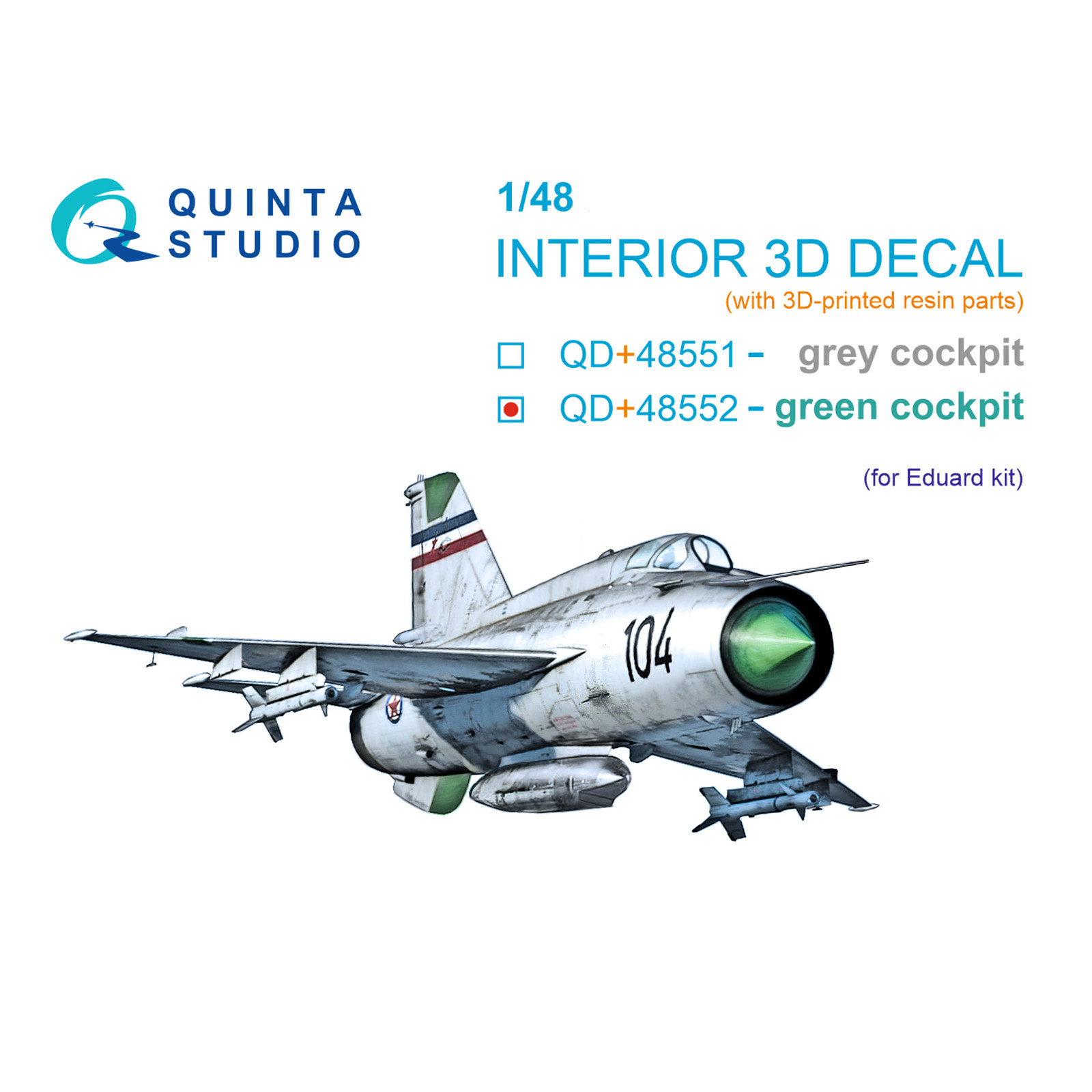 QD+48552 Quinta Studio 1/48 3D Декаль интерьера кабины MiGG-21Р, изумрудные панели (Eduard) (с 3D-печатными деталями)