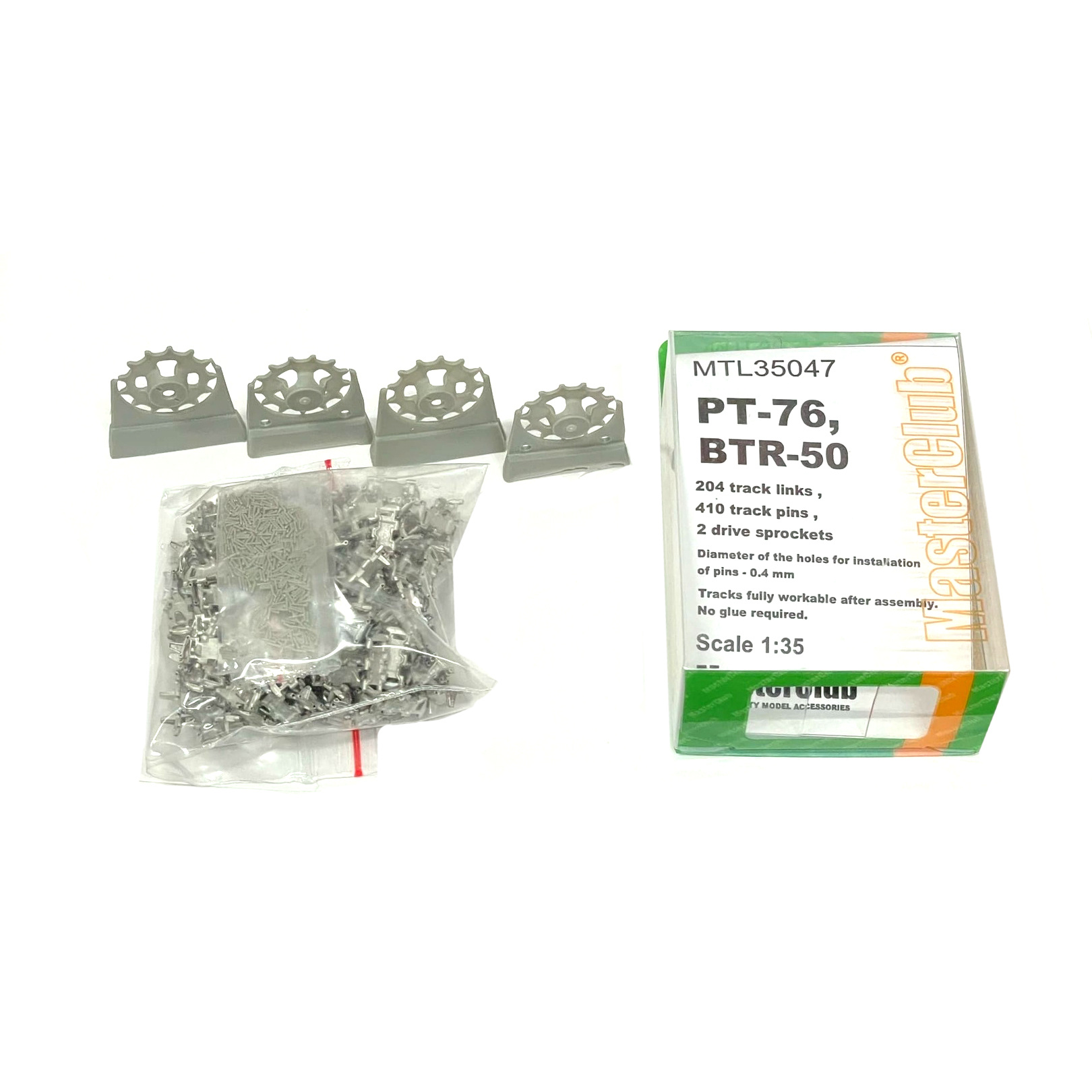 MTL-35047 MasterClub 1/35 Metal tracks and drive sprockets for PT-76, BTR-50