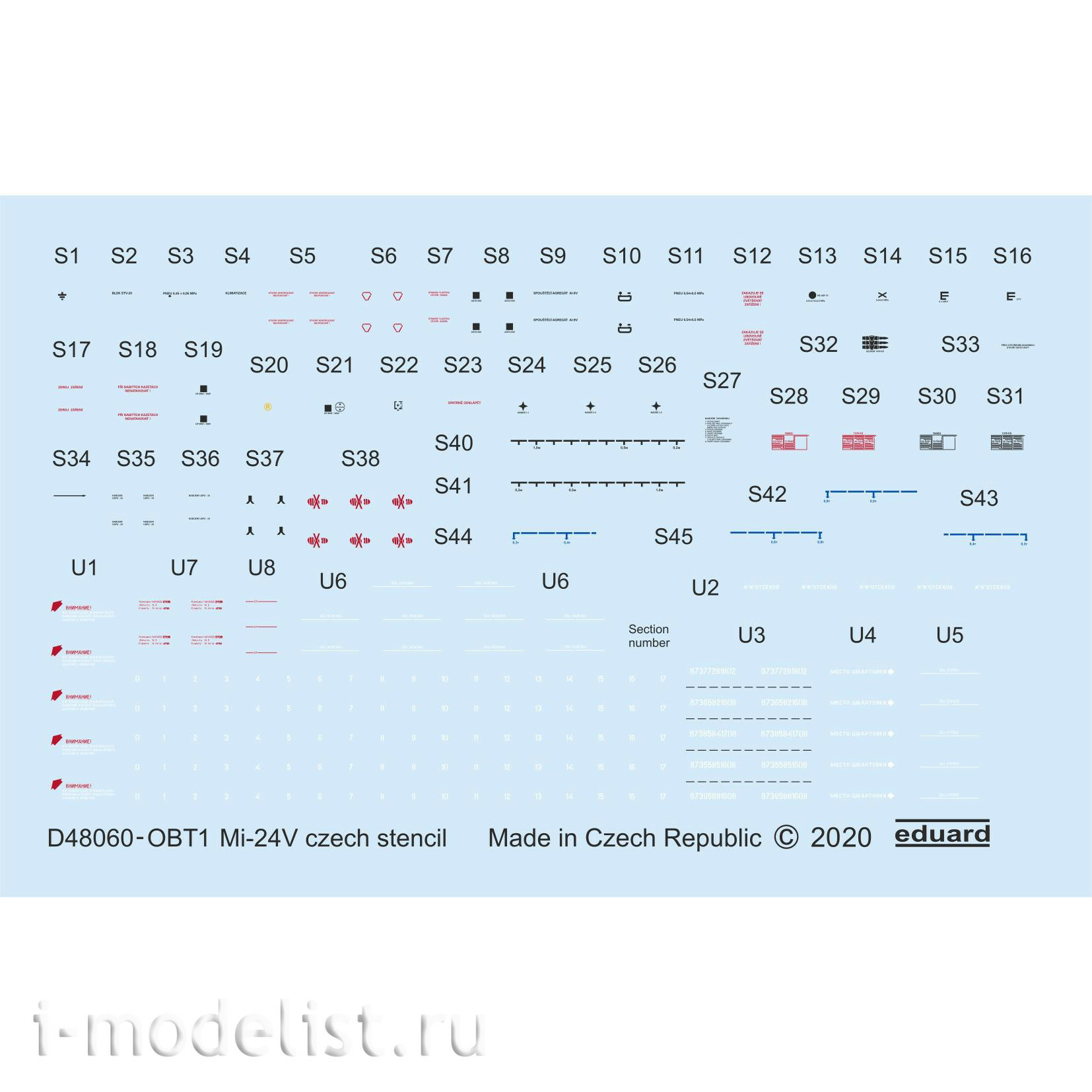 D48060 Eduard 1/48 Decal for Mi-24V stencils Czech