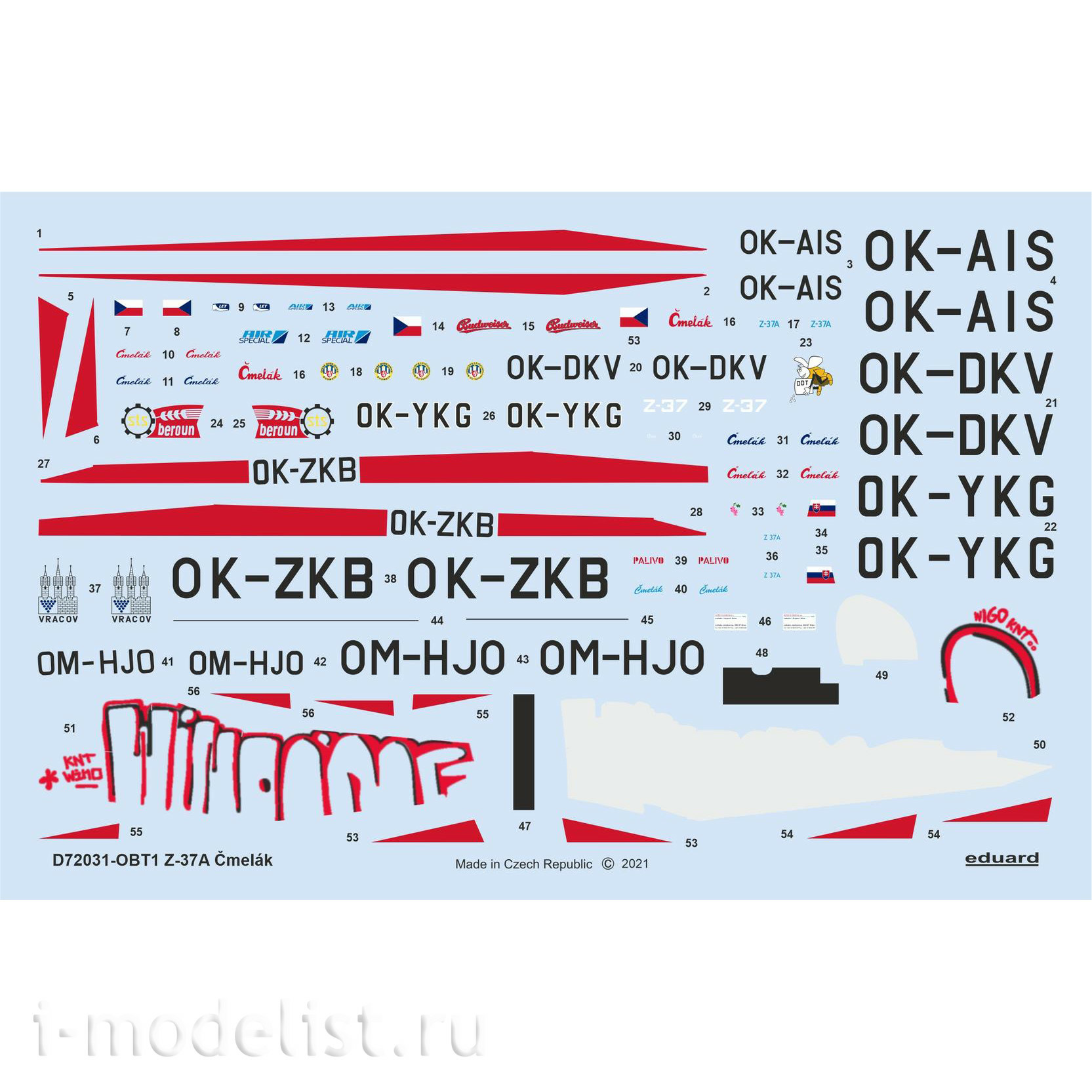 D72031 Eduard 1/72 Decal for Z-37A Čmelák