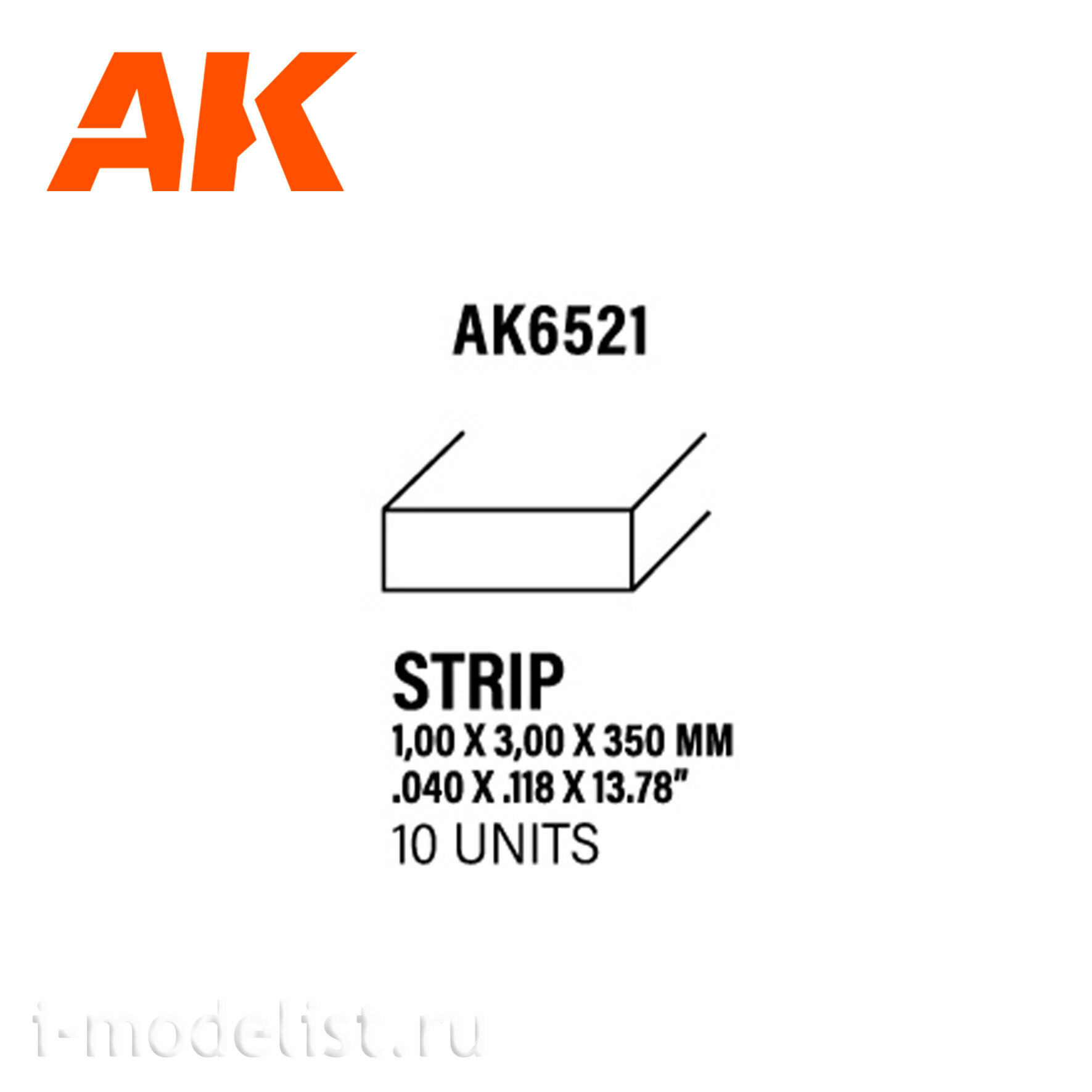 AK6521 AK Interactive Полоски 1.00 x 3.00 x 350 мм – стирол - (10 штук)