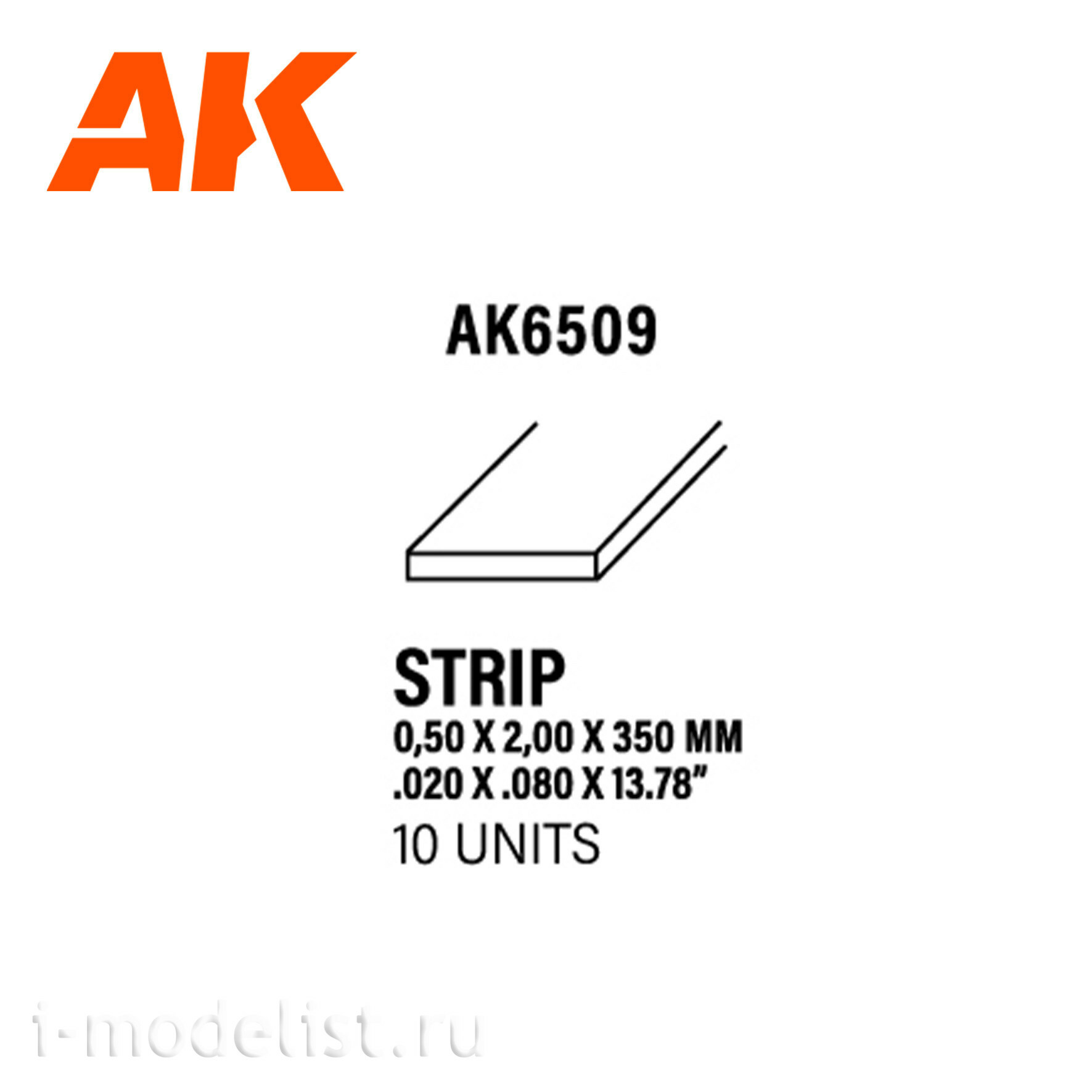 AK6509 AK Interactive Полоски 0.50 x 2.00 x 350 мм – стирол - (10 штук)