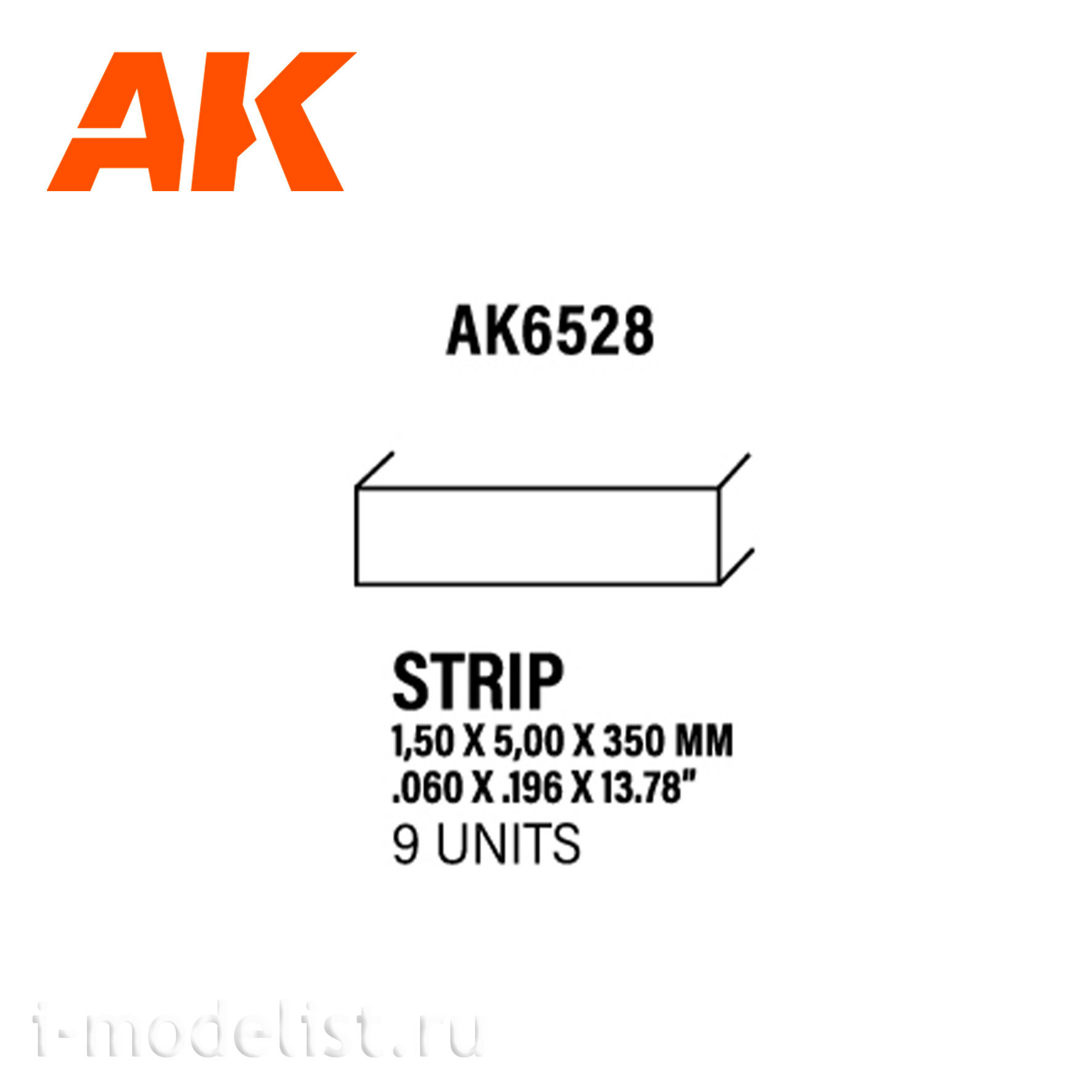 AK6528 AK Interactive Полоски 1.50 x 5.00 x 350 мм – стирол - (9 штук)	