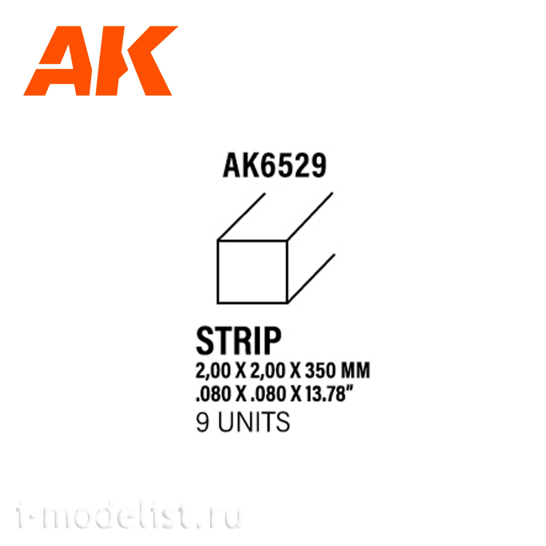 AK6529 AK Interactive Полоски 2.00 x 2.00 x 350 мм – стирол - (9 штук)	