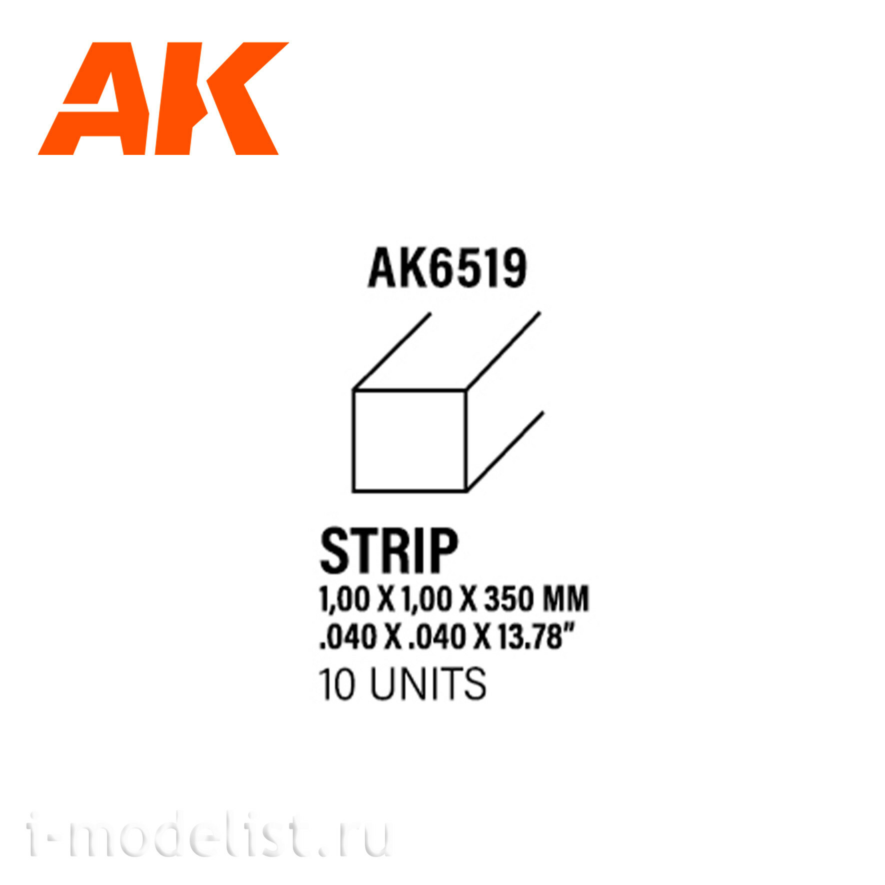 AK6519 AK Interactive Полоски 1.00 x 1.00 x 350 мм – стирол - (10 штук)