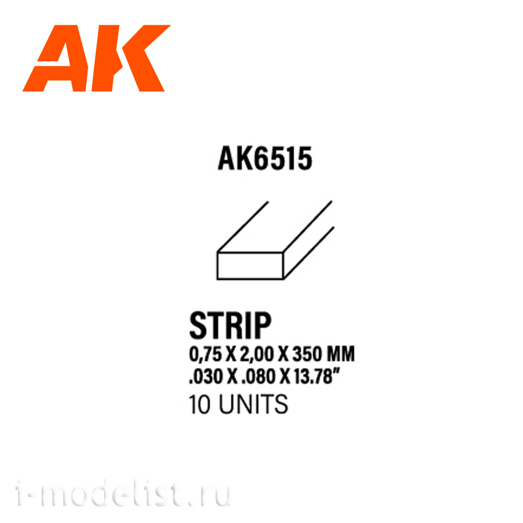 AK6515 AK Interactive Полоски 0.75 x 2.00 x 350 мм – стирол - (10 штук)