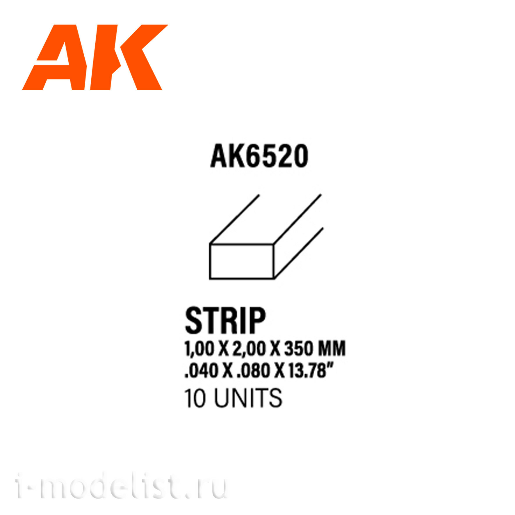 AK6520 AK Interactive Полоски 1.00 x 2.00 x 350 мм – стирол - (10 штук)