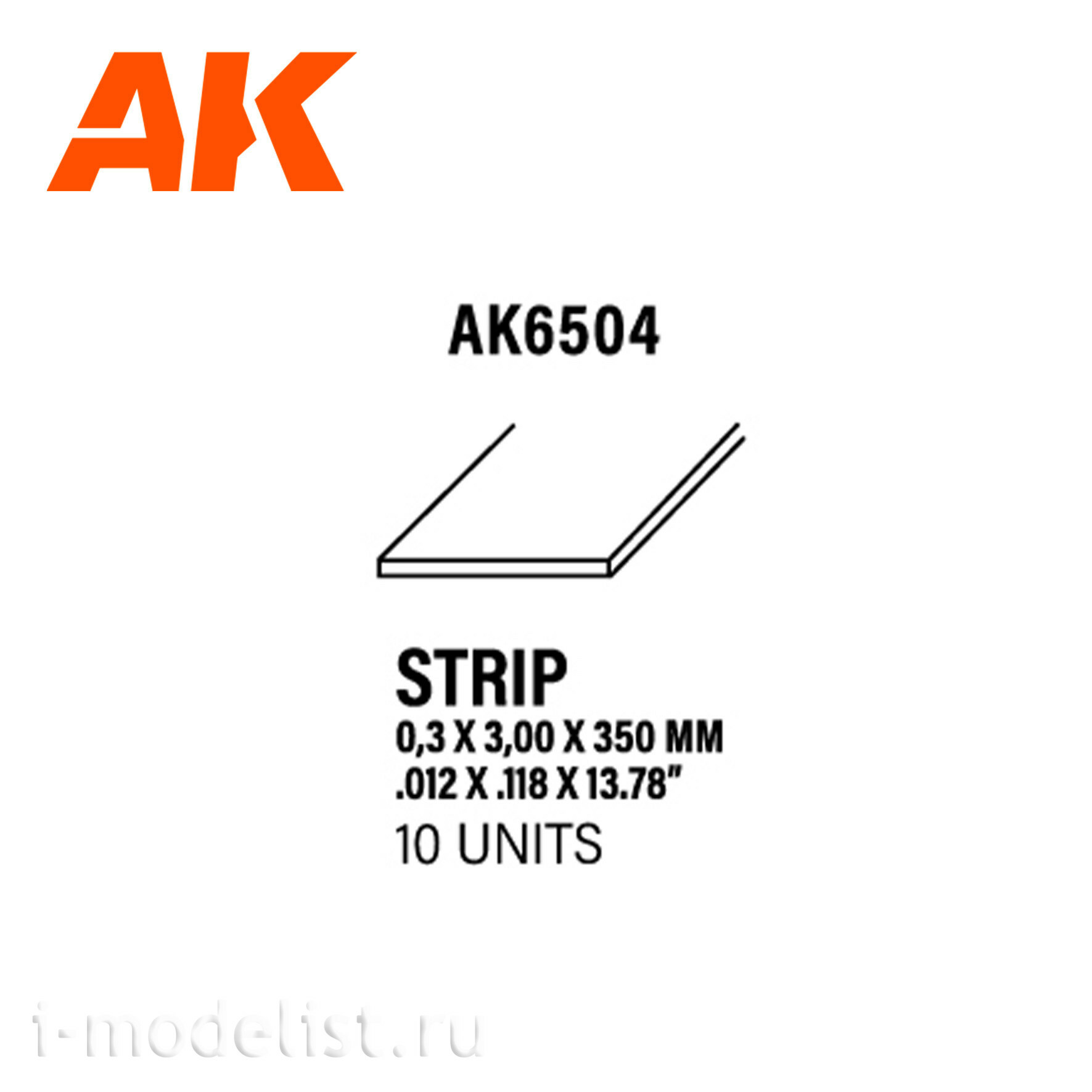 AK6504 AK Interactive Полоски 0.30 x 3.00 x 350 мм – стирол - (10 штук)