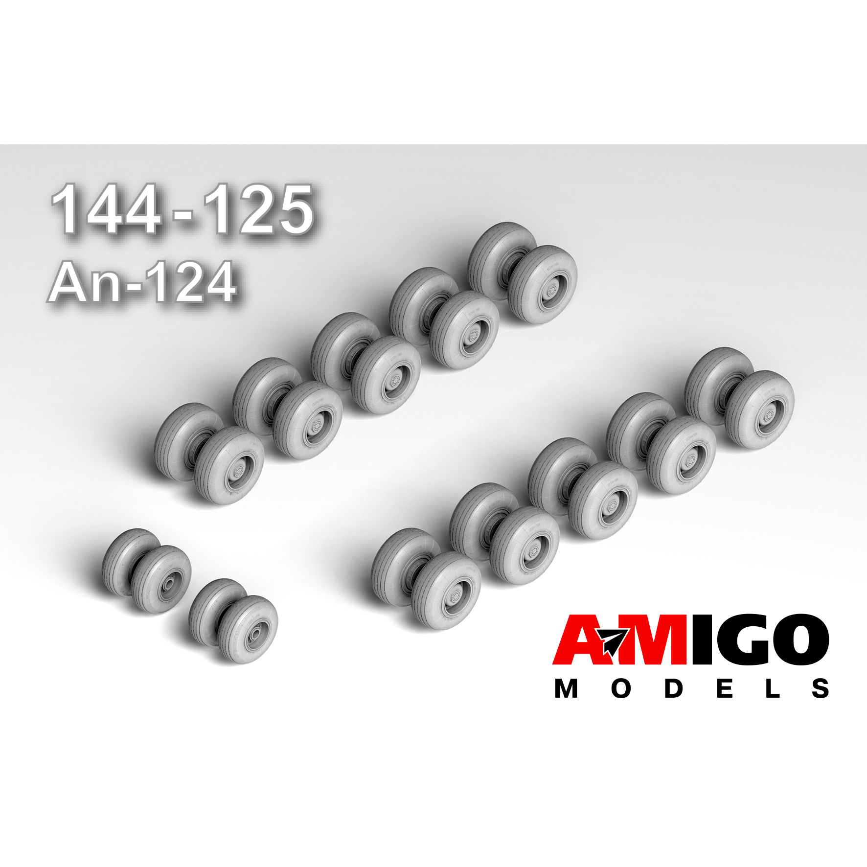 АМG144-125 Amigo Models 1/144 Колеса шасси под нагрузкой для модели Ан-124 + маски