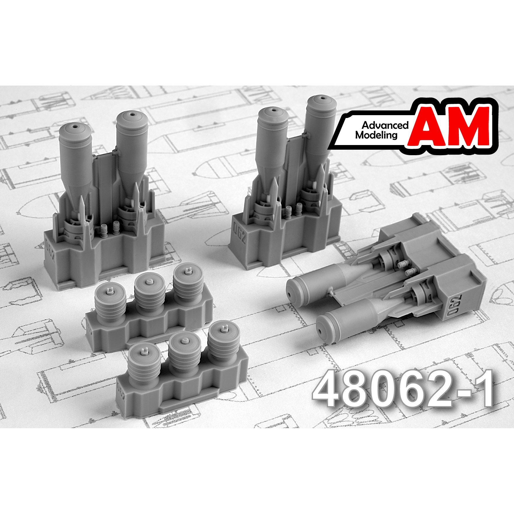 AMC48062-1 Advanced Modeling 1/48 high-Explosive air bomb caliber 100 kg with a container of brake parachute FAB-100-120 TU-100 (included six bombs with TU-100)