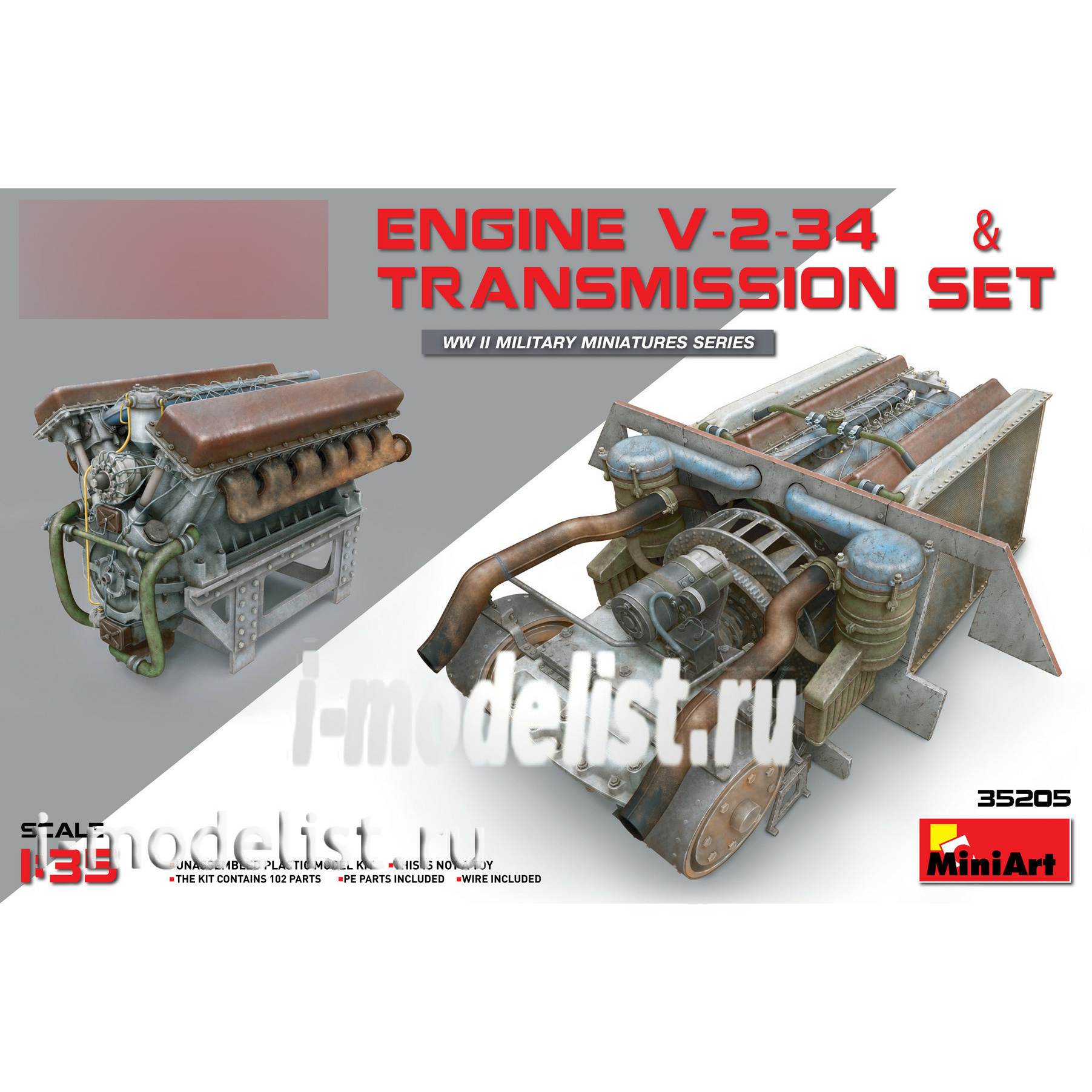 35205 MiniArt 1/35 V-2-34 engine for 34 tank with transmission