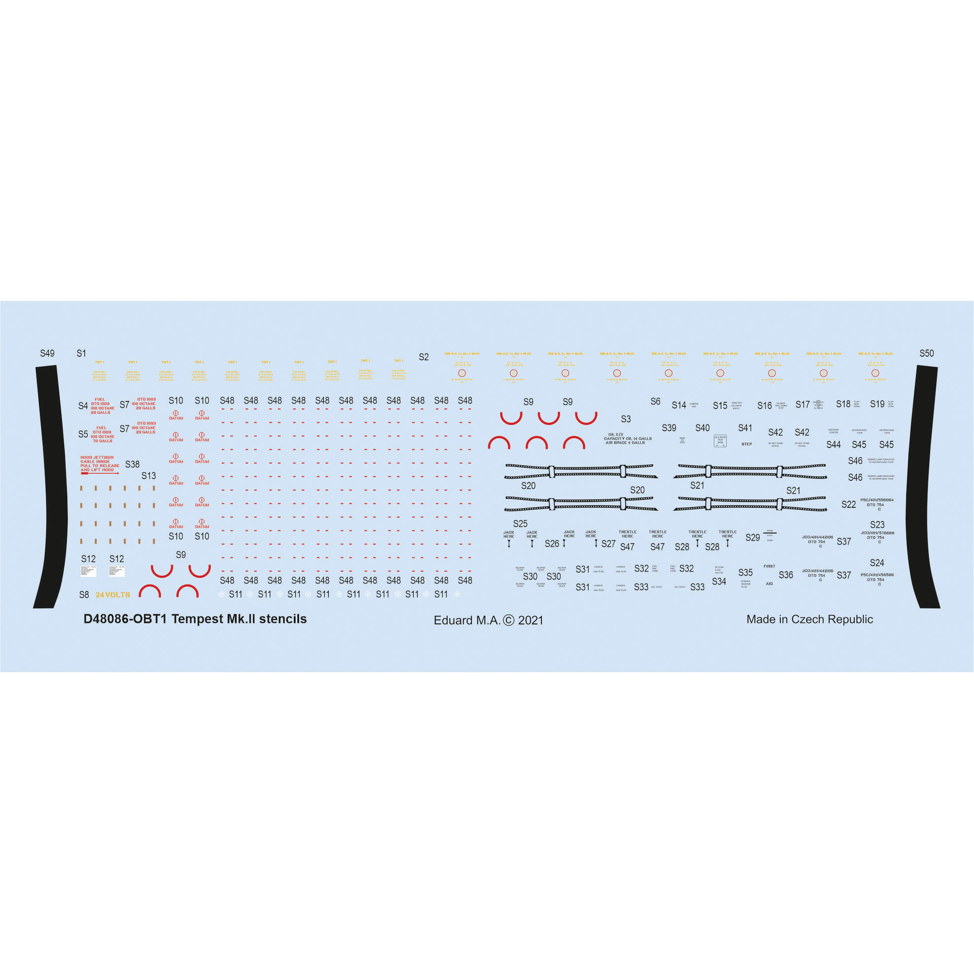 D48086 Eduard 1/48 Decal for Tempest Mk. II, tech. inscriptions