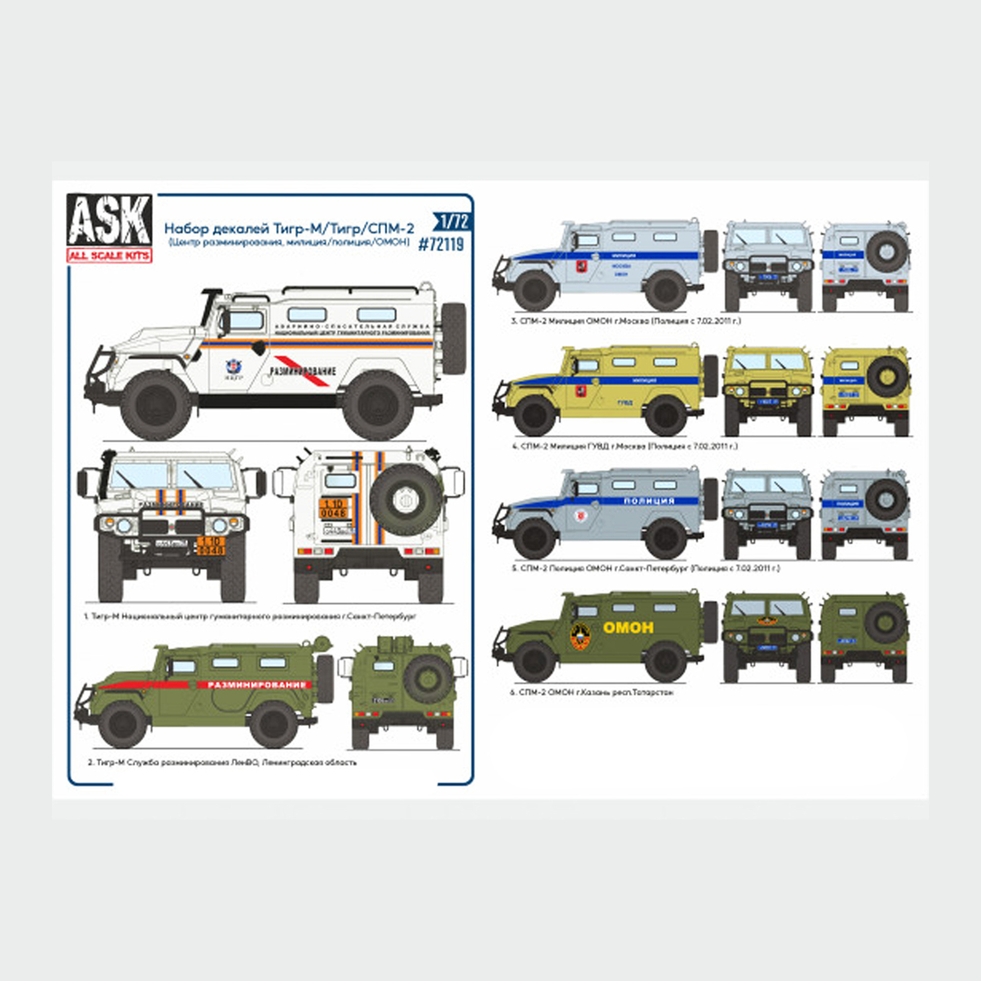 ASK72119 All Scale Kits (ASK) 1/72 Набор декалей для бронеавтомобиля М/СПМ-2 (Центр разминирования)