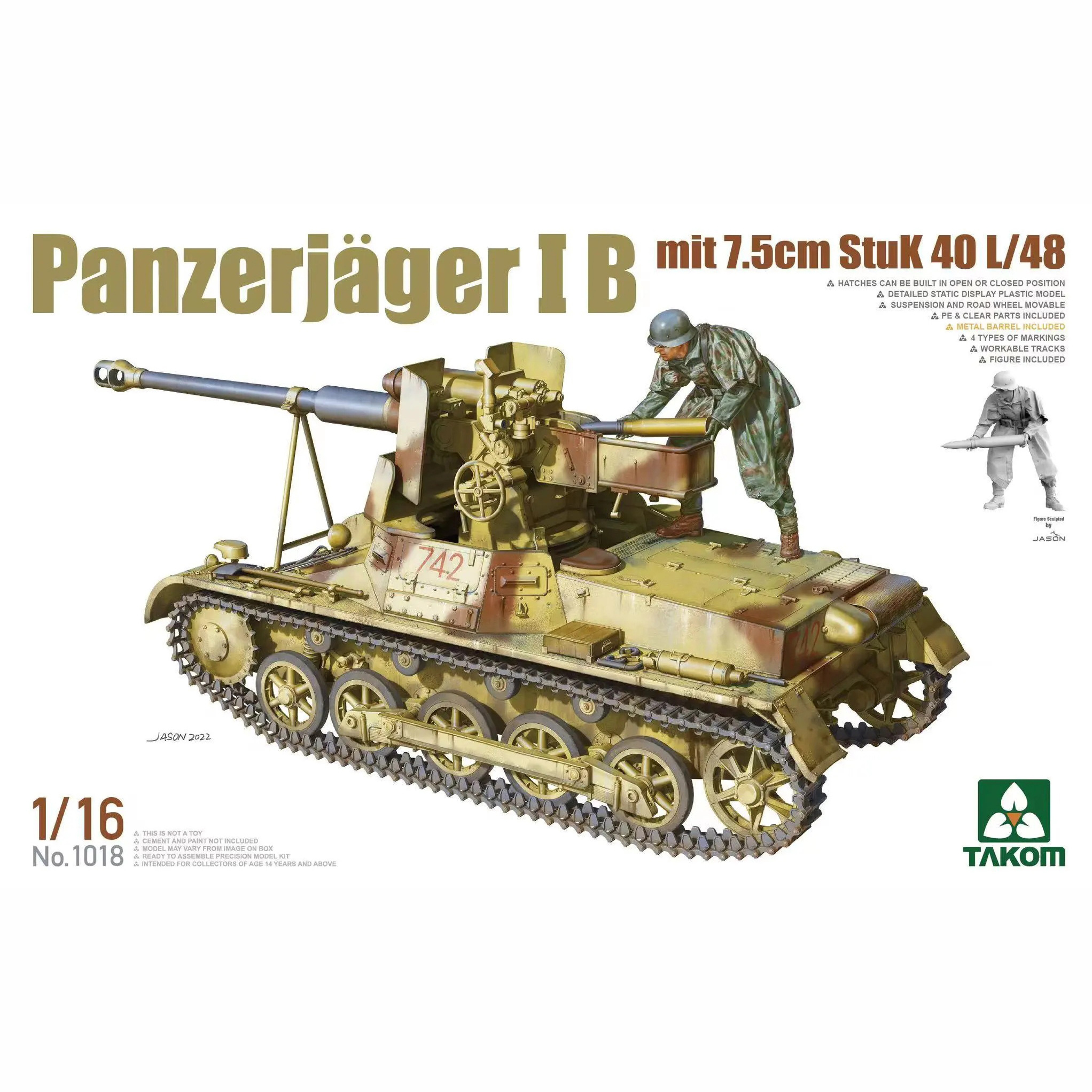 1018 Takom 1/16 German anti-tank self-propelled gun Panzerjäger I B mit 7.5cm StuK 40 L48