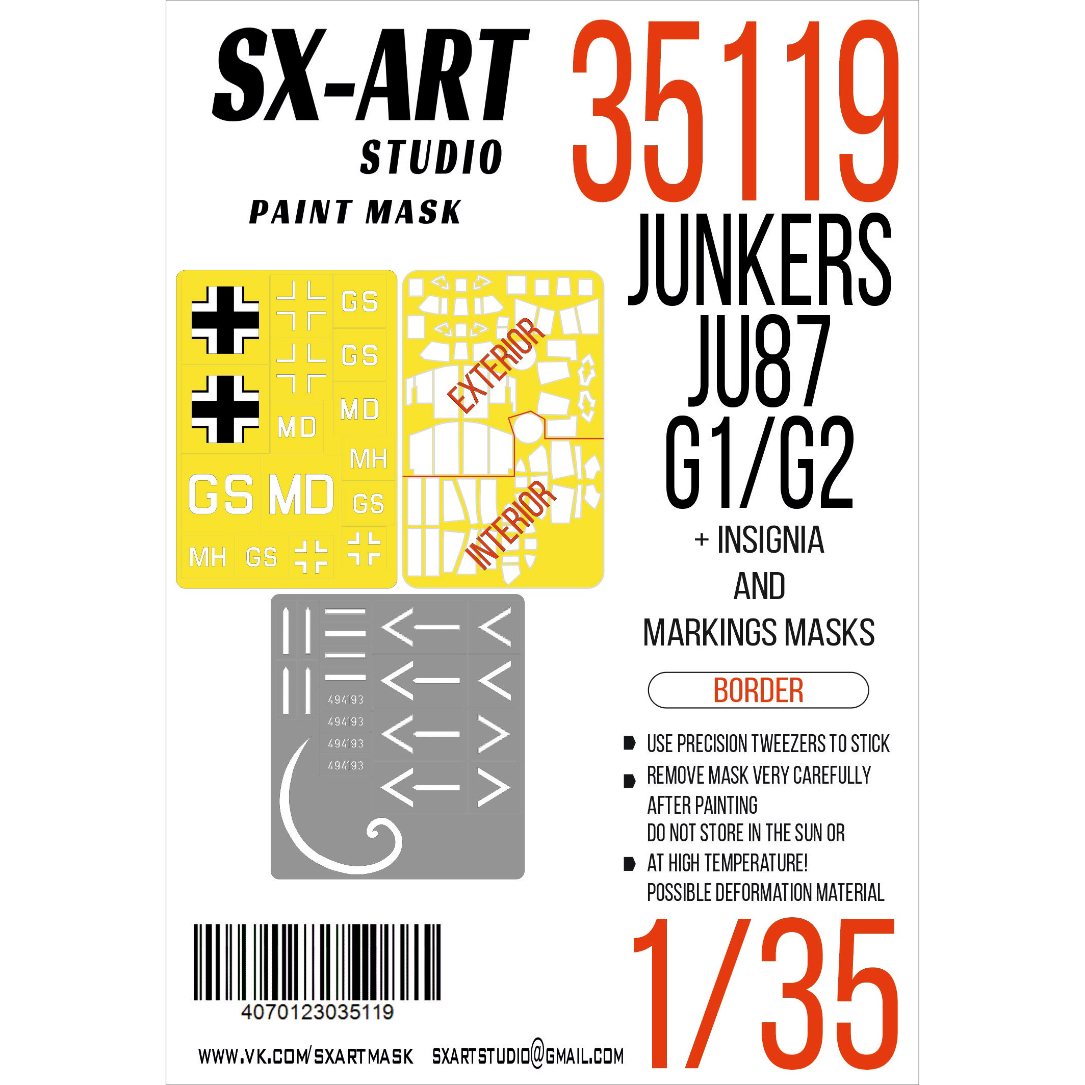 35119 SX-Art 1/35 Paint mask Ju-87 G1/G2 (Border) MAX + insignia and identification marks