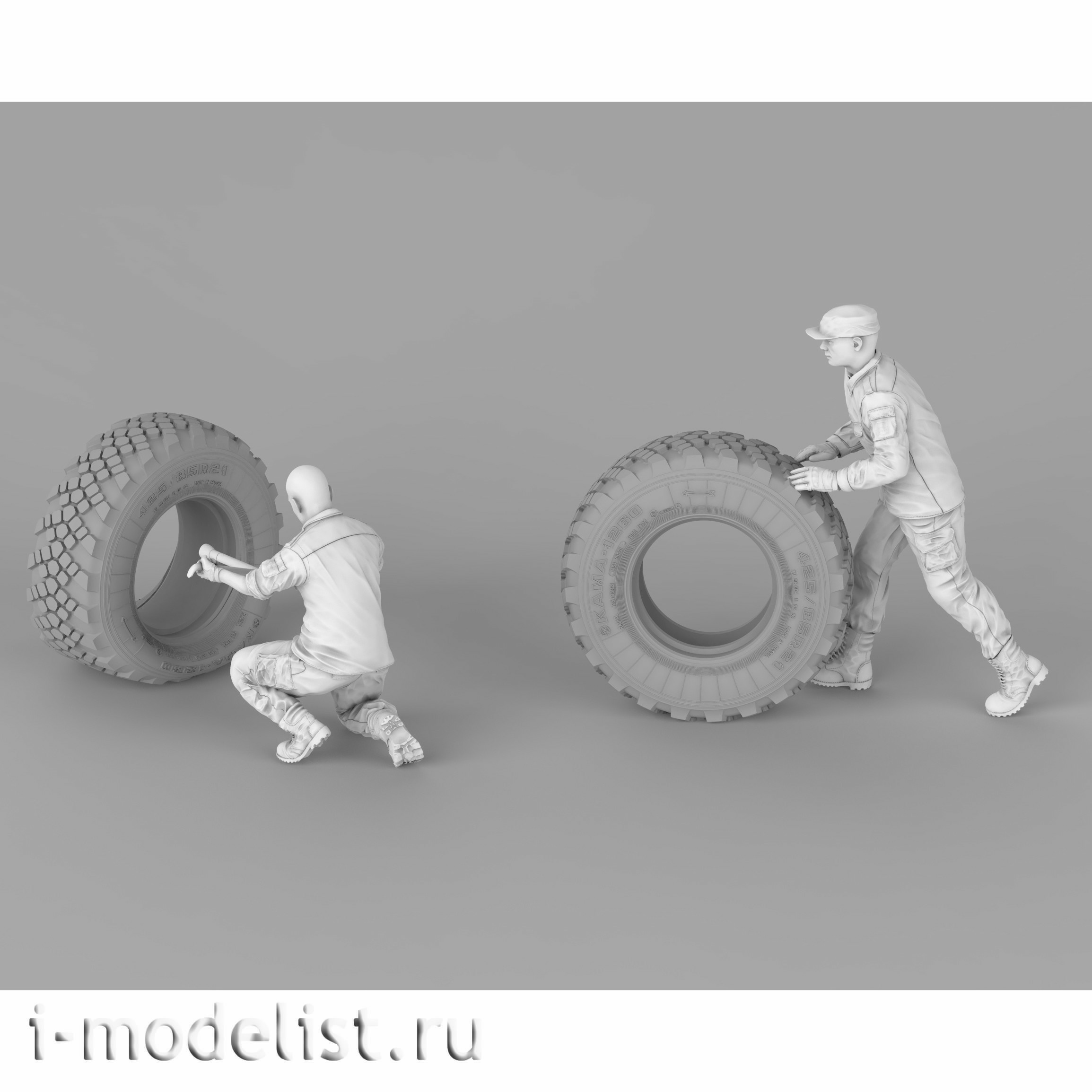 im35018 Imodelist 1/35 Set of mechanics (2 pieces) changing a flat tire (one wheel is also included) for К-4350