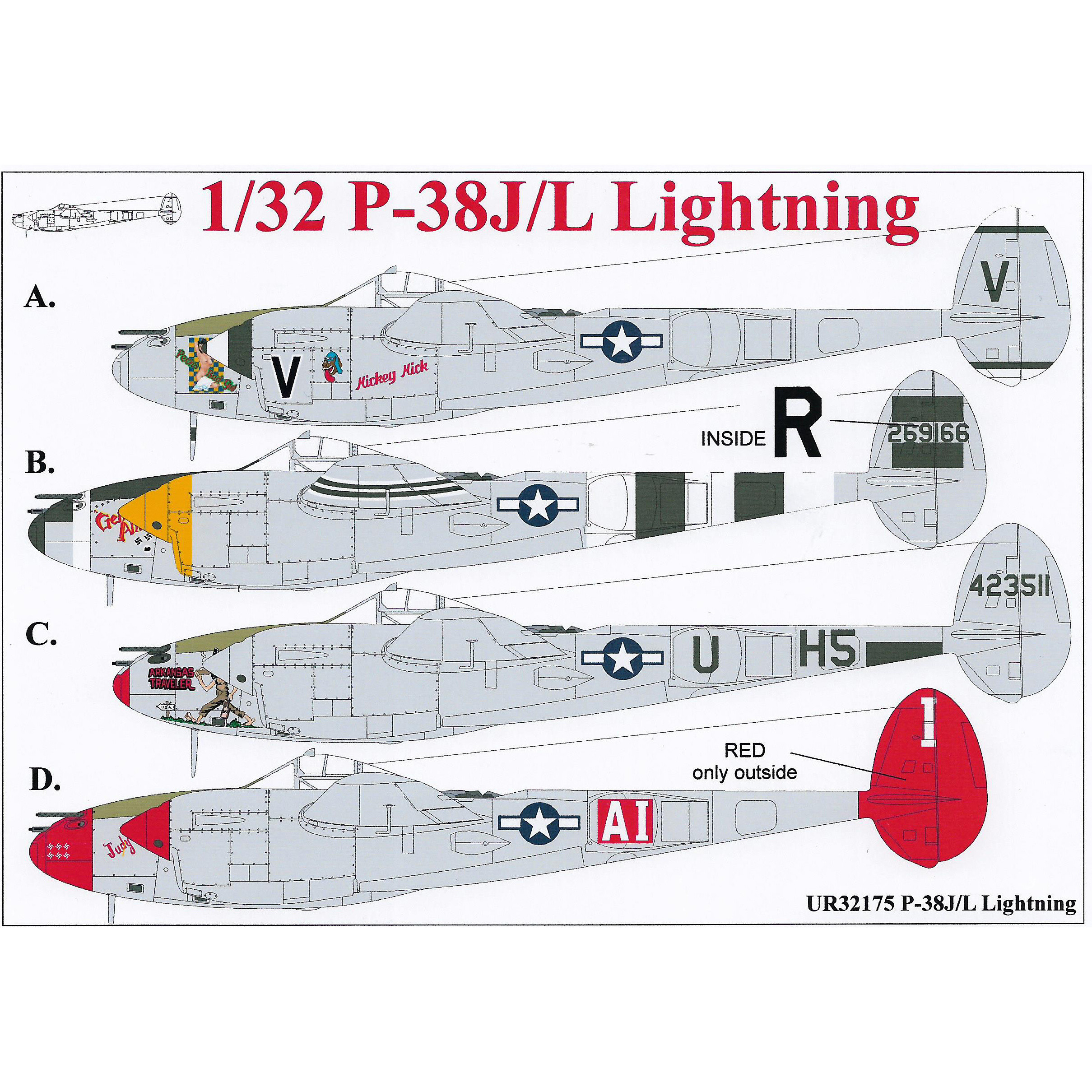 UR32175 Sunrise 1/32 Decal for P-38 J/L Lightning
