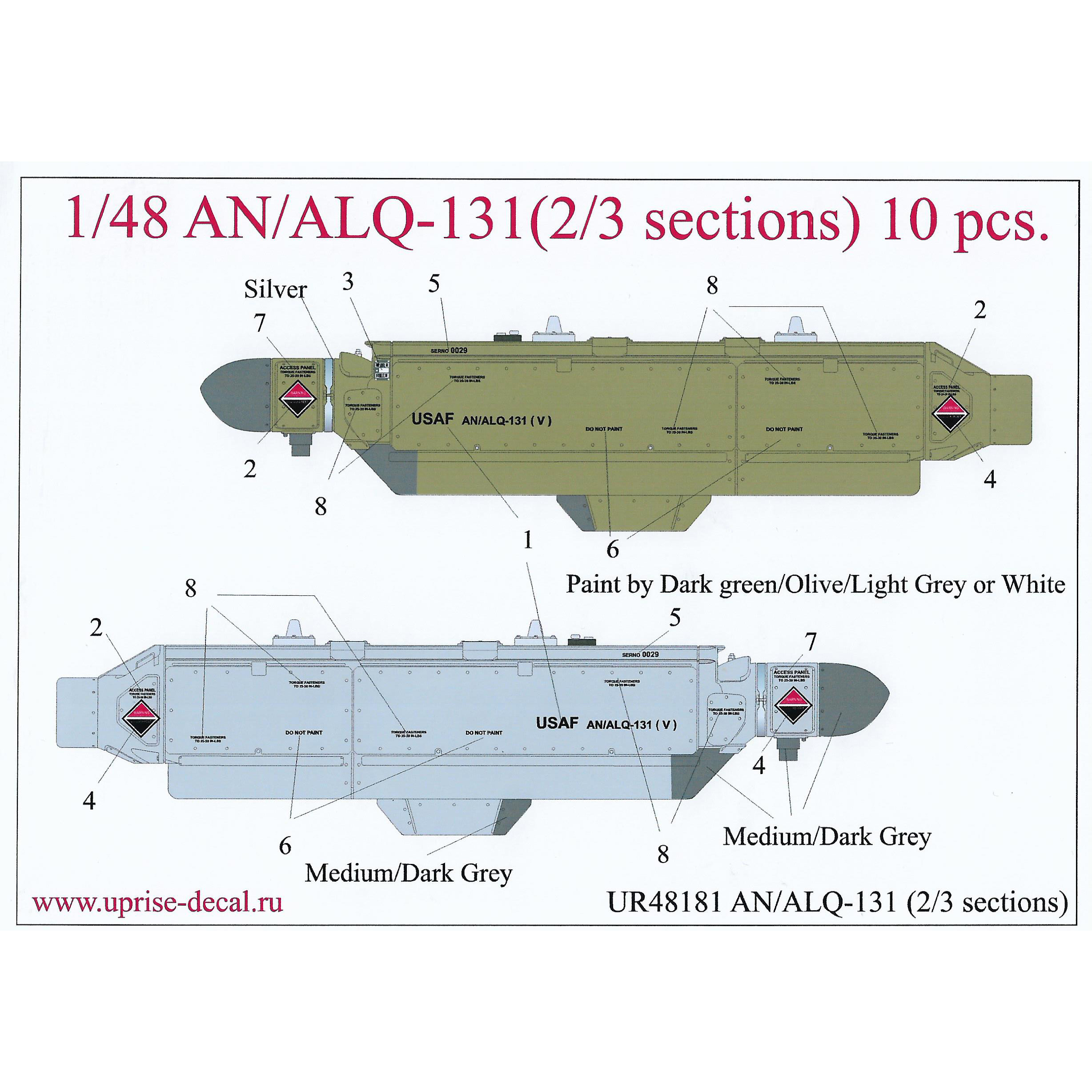 UR48181 Sunrise 1/48 Decal for AN/ALQ-131 (2/3 sections) 10 pcs.