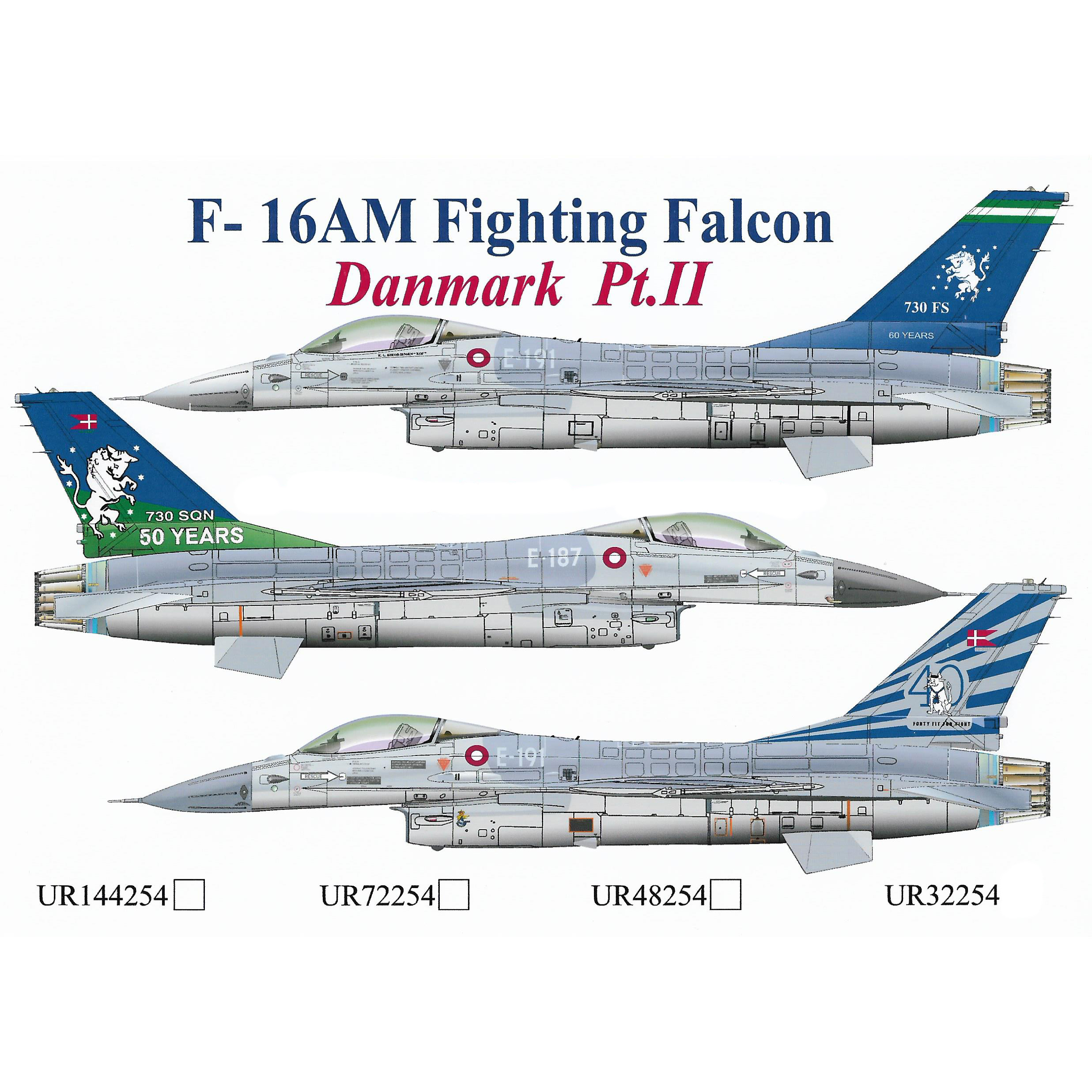 UR48254 Sunrise 1/48 Decal for F-16AM Fighting Falcon Danmark Pt.2