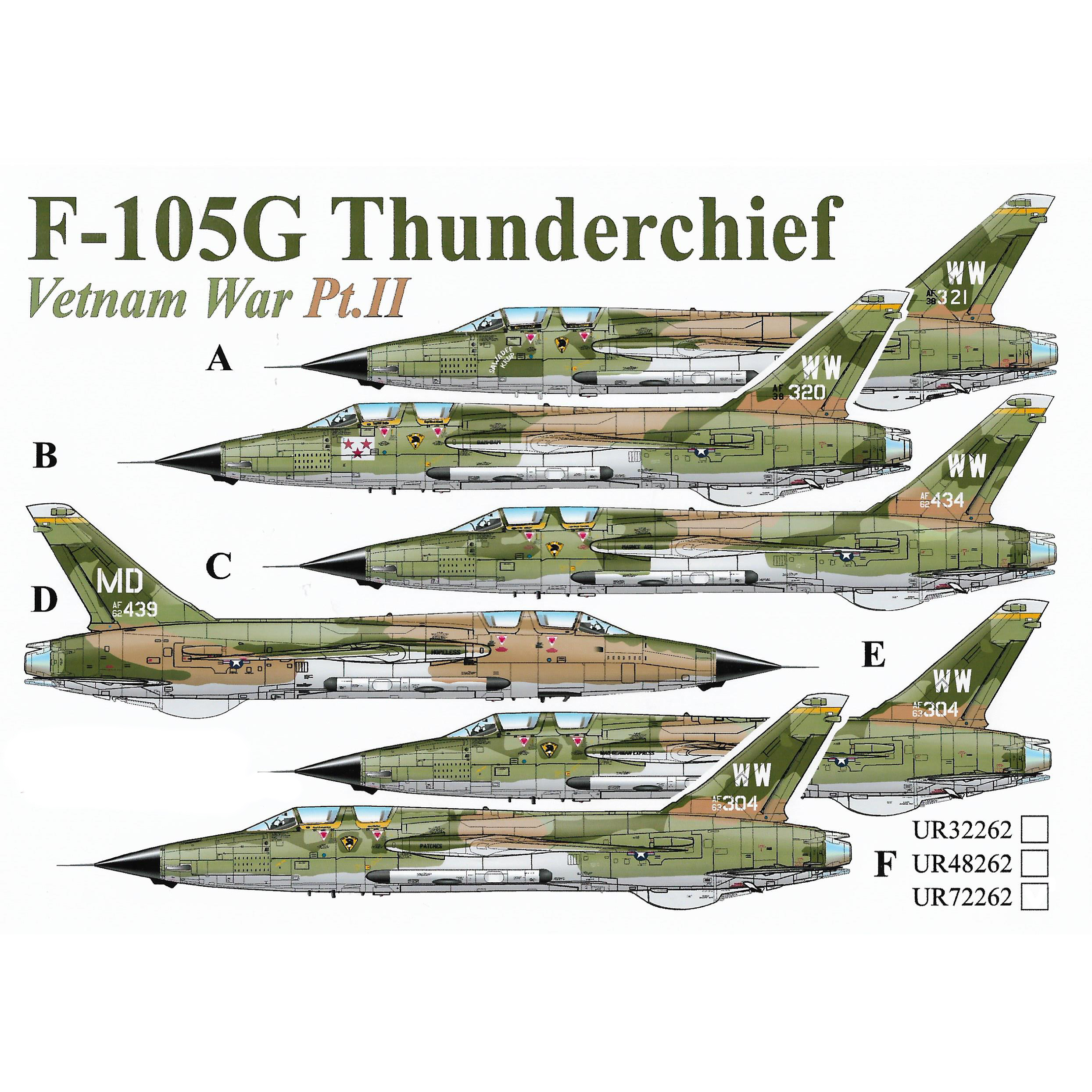 UR32262 Sunrise 1/32 Decal for F-105G Thunderchief Vietnam War Pt.2, since then. inscriptions