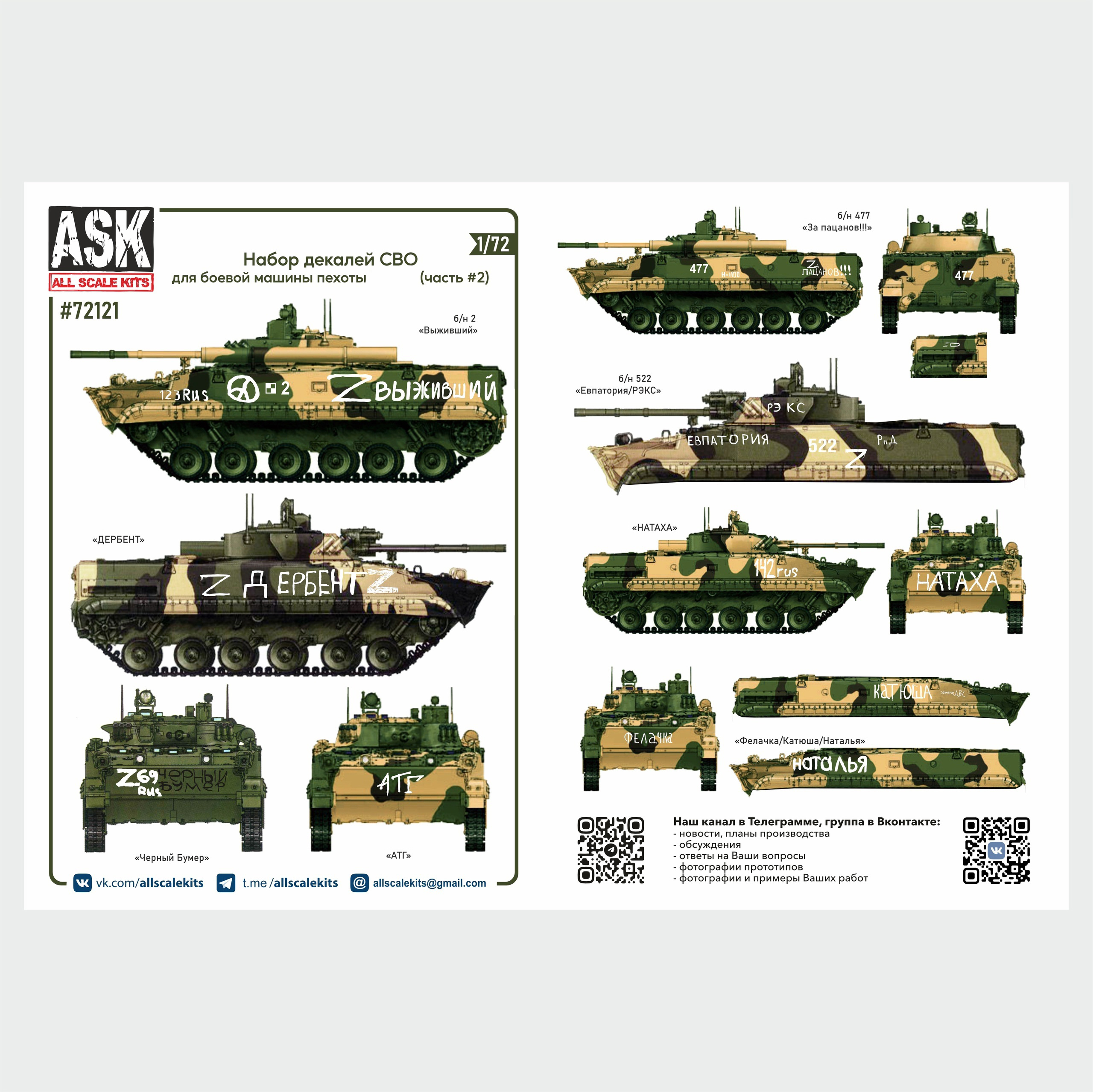 ASK72121 All Scale Kits (ASK) 1/72 Набор декалей Боевая машина пехfromы-3 СВО (часть 2)