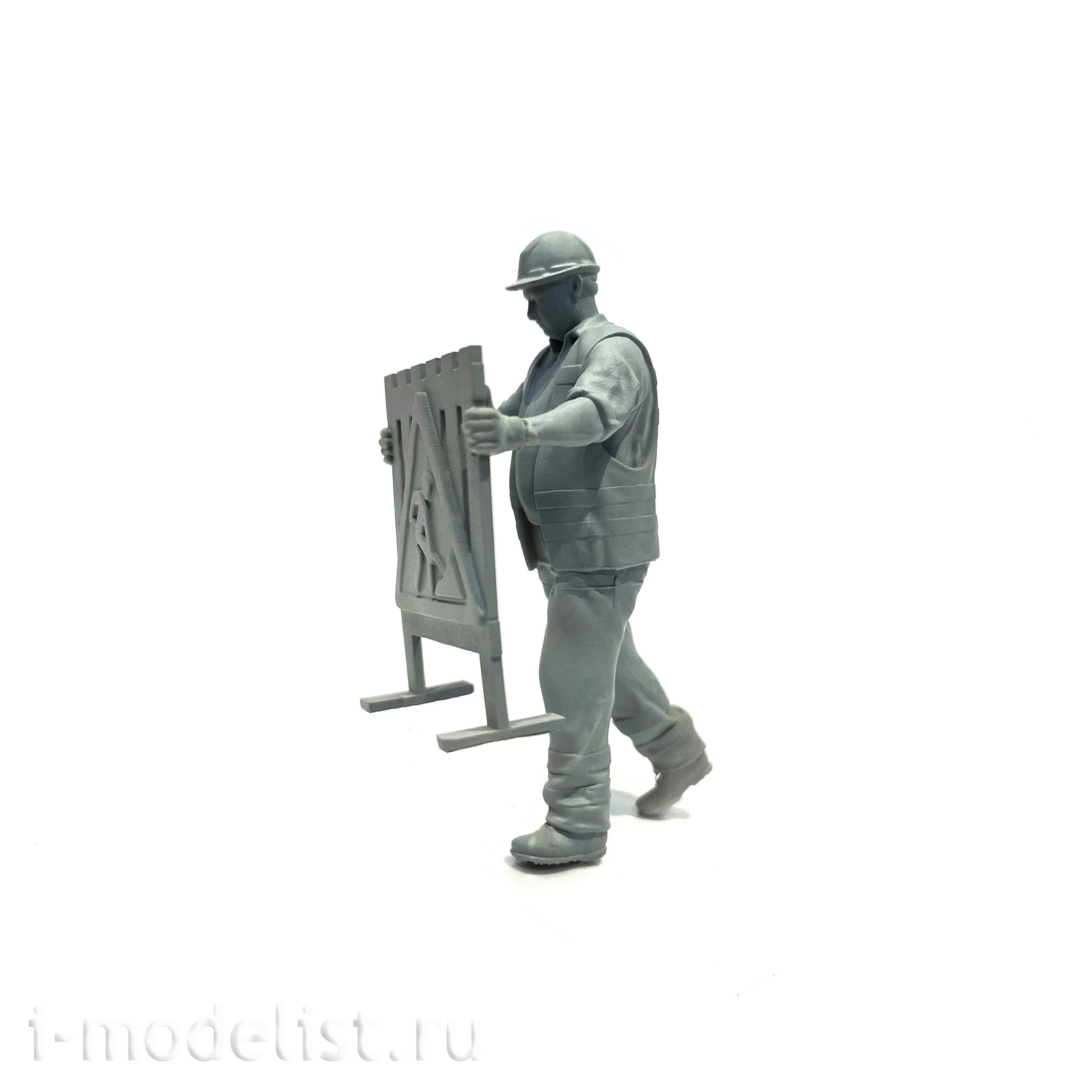 im35096 Imodelist 1/35 Worker Figure with Road Sign for Model 3650 Zvezda