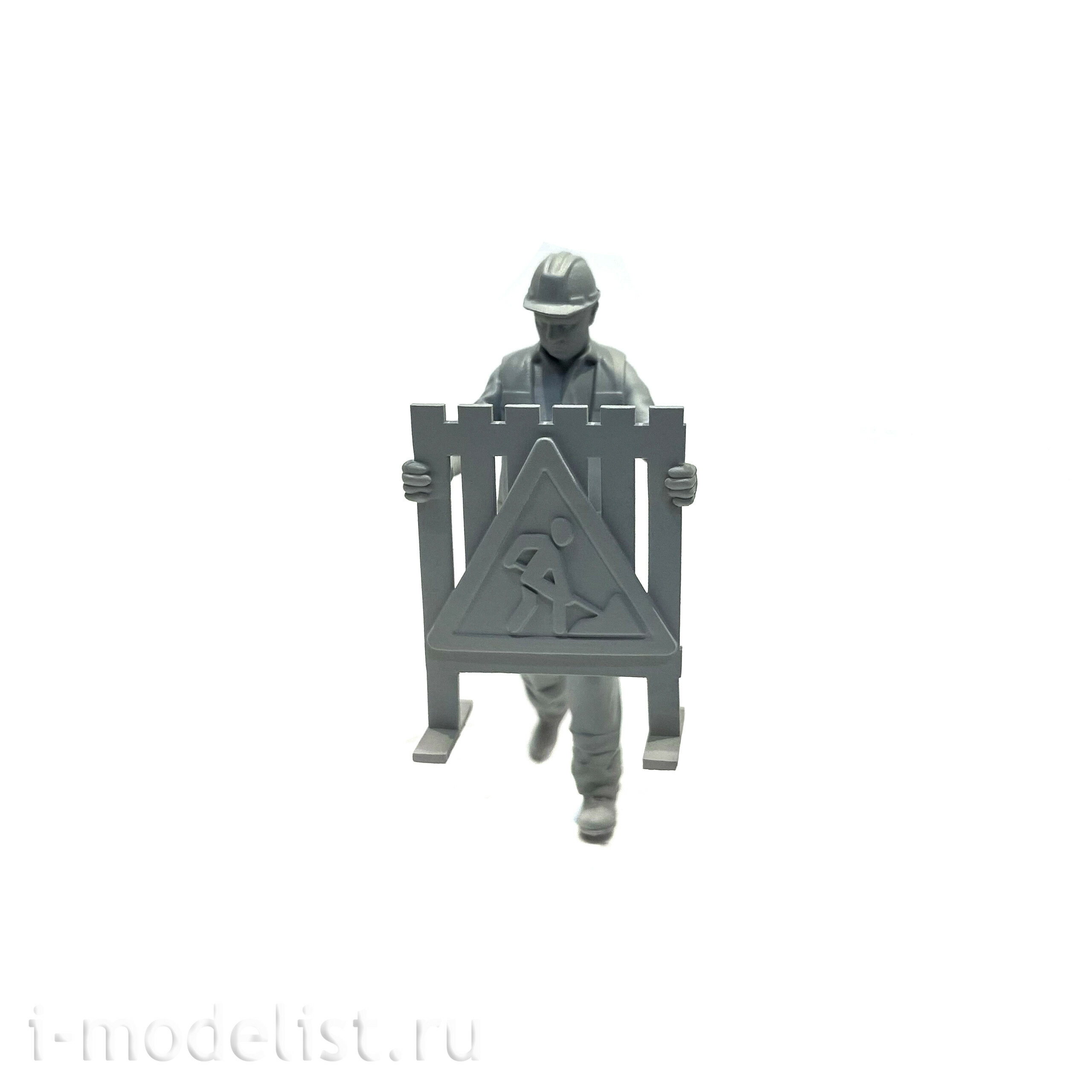 im35096 Imodelist 1/35 Worker Figure with Road Sign for Model 3650 Zvezda
