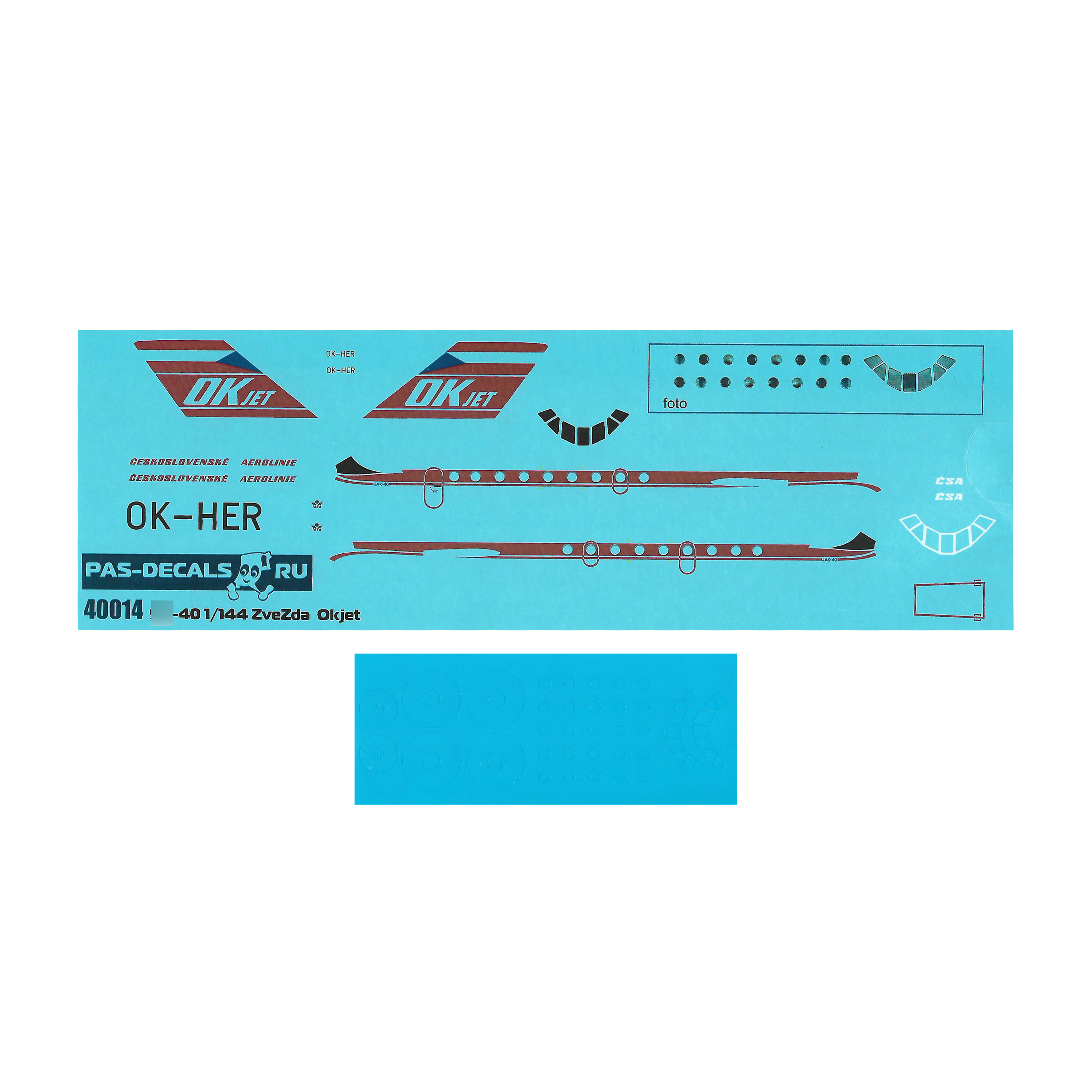 40014 PasDecals 1/144 Laser decal for Yakovlev-40 ok-jet model (Zvezda)