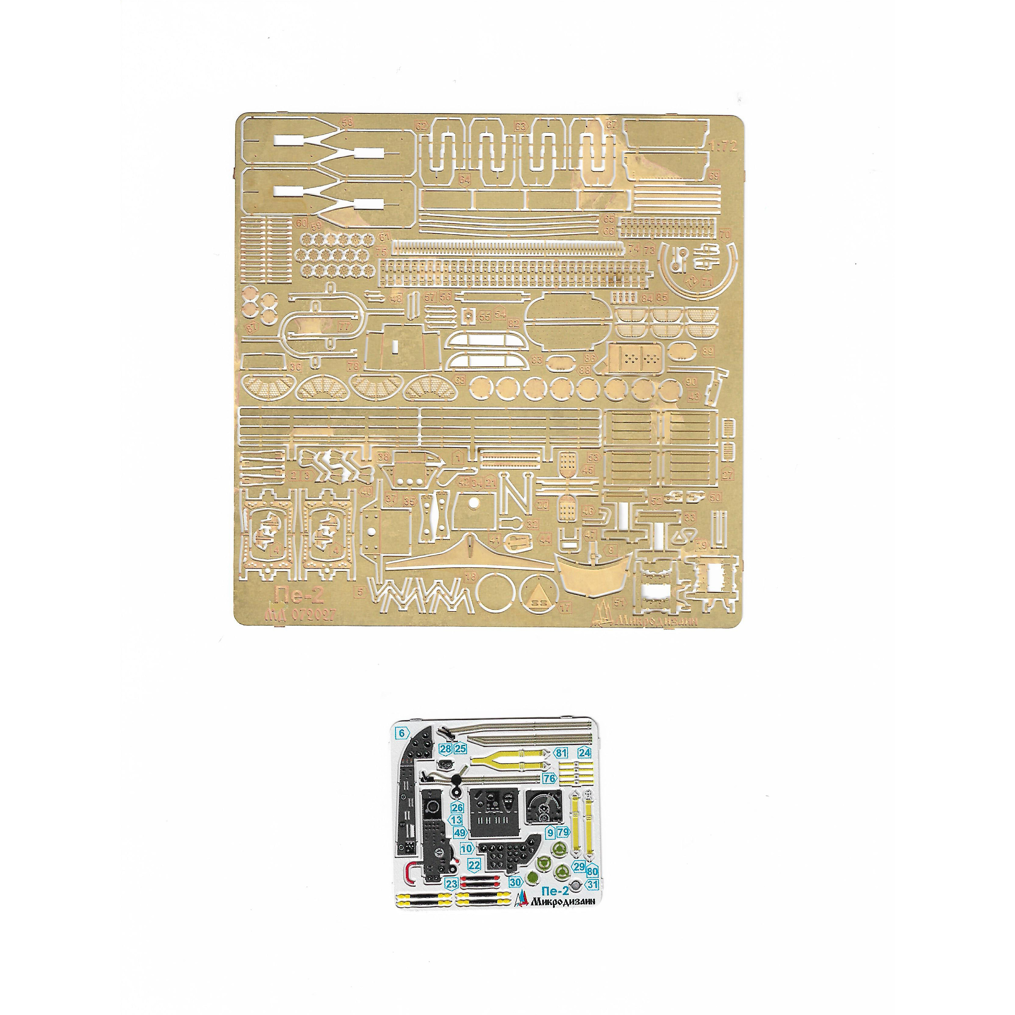 072027 Microdesign 1/72 Photo Etching kit color Dashboards for Pe-2 (Zvezda)