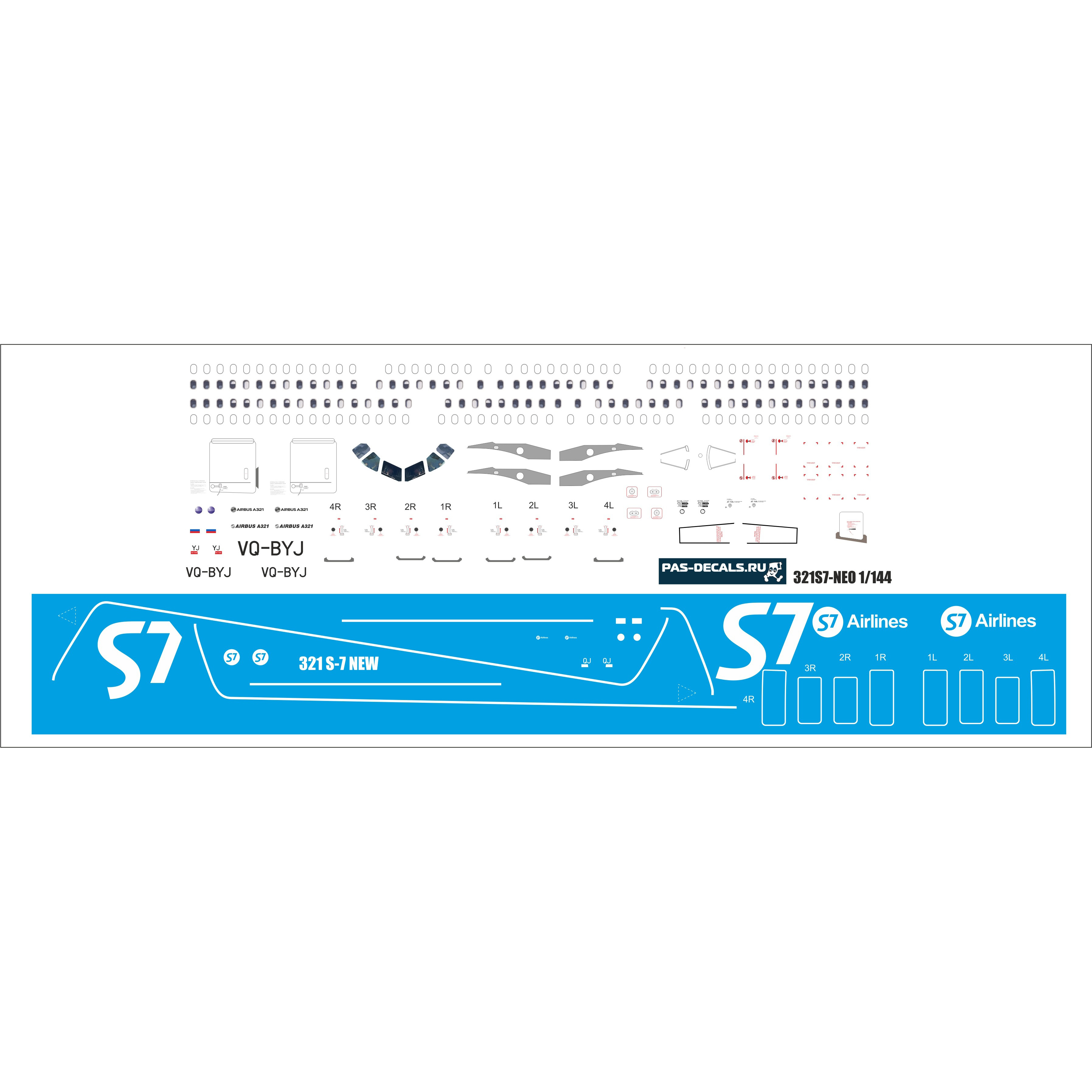 321S7-NEO PasDecals 1/144 Decal S-7 NEW for A321neo airliner model (Zvezda)