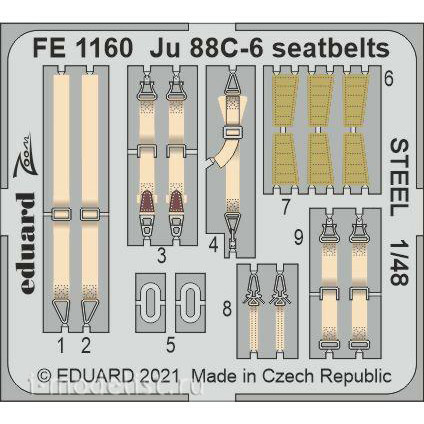 FE1160 Eduard 1/48 Photo etching for Ju 88C-6, steel belts