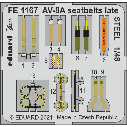 FE1167 Eduard 1/48 Photo etching for AV-8A late, safety belts STEEL