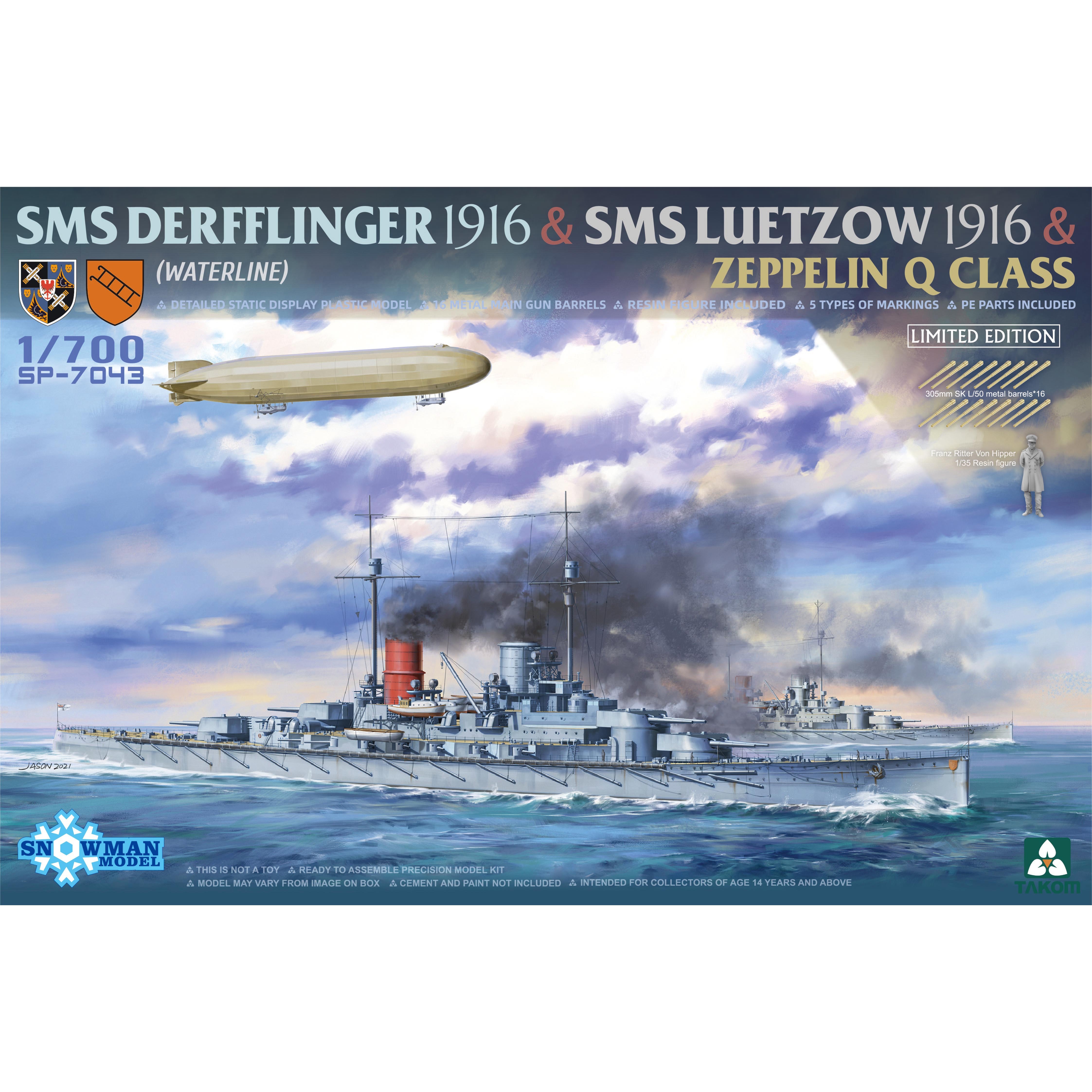 SP-7043 Takom 1/700 Cruiser SMS Derfflinger 1916 + cruiser SMS Lützow 1916 + Zeppelin Q-class airship