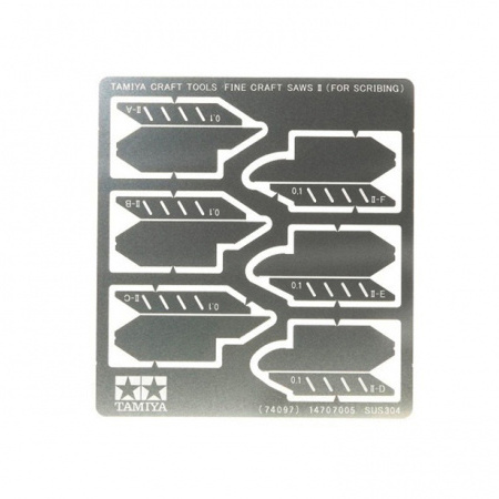 74097 Tamiya mini Set of nail files II (3 straight and 3 curved) with thickness of 0.1 mm. Manufactured using photo-etched parts. The blade can also be mounted in the collet of the modeling knife 74040.