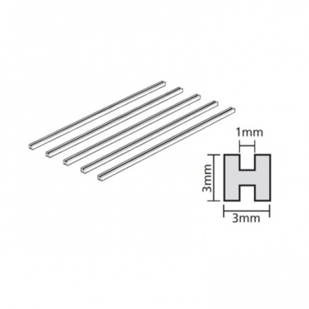 70201 Tamiya Plastic 3mm profile H-shape (length 400mm, 5pcs), polystyrene.