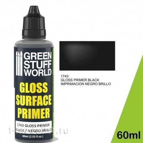 1743 Green Stuff World Glossy Acrylic Primer color Black 60ml / Gloss Surface Primer 60ml - Black
