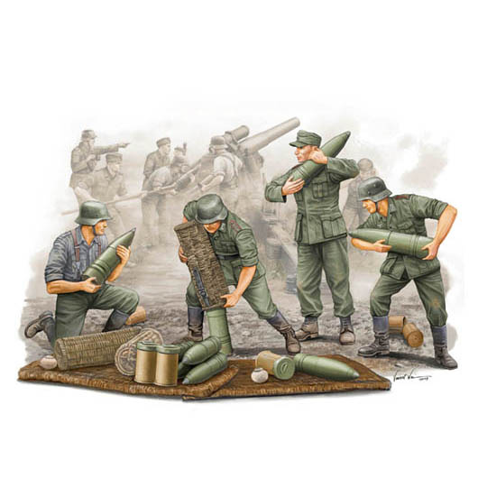 00426 Trumpeter 1/35 German s.FH 18 Field Howitzer Gun Crew Ammo Supplied Team