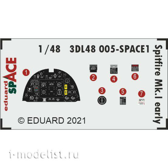 3DL48005 Eduard 1/48 3D Decals for Spitfire Mk. I early type SPACE