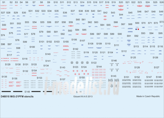 D48018 Edward 1/48 Decal for MiG-21PFM stencils