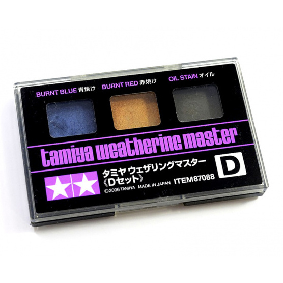 87088 Tamiya pigment Set D (burnt red, burnt blue and brownish grey oil)