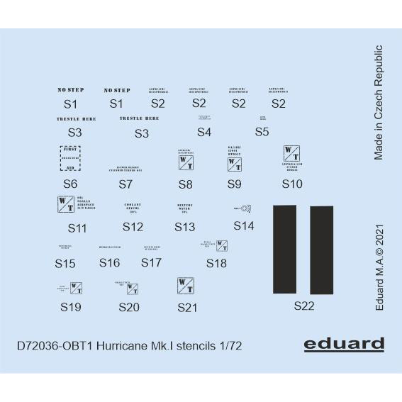 D72036 Eduard 1/72 Decals for Hurricane Mk. I tech.inscriptions