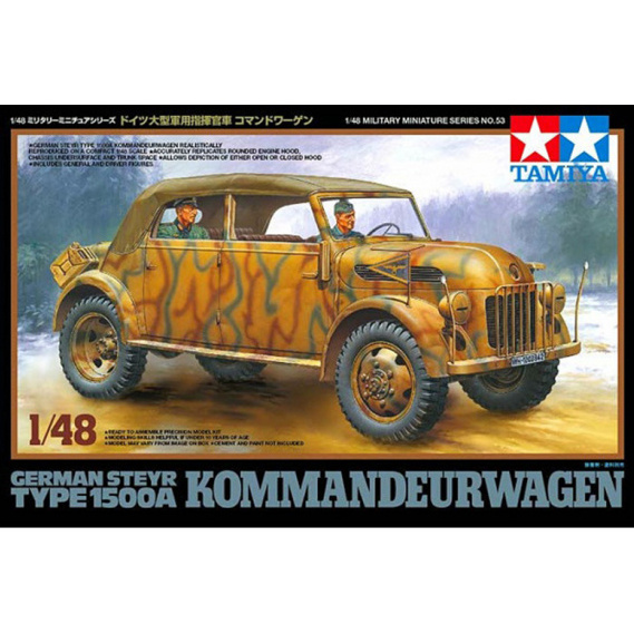 32553 Tamiya 1/48 Kommandeurwagen Steyr Type 1500A, German staff car, metal chassis, two figures and 3 variants of decals