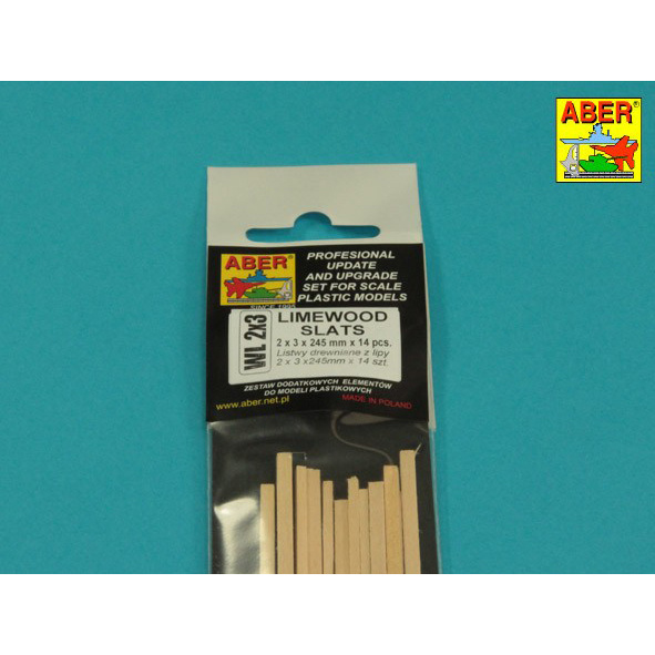 WL 2X3 Aber Basswood slats 2 x 3 x 245 mm, 14 pieces