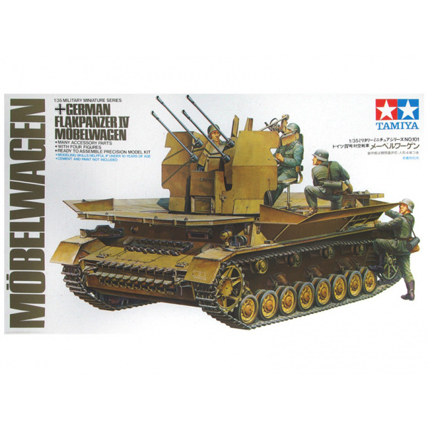 35101 Tamiya 1/35 German Flakpanzer Mobelwagen German self-propelled anti-aircraft gun with a quarter 20mm cannon and four figures. 1943.