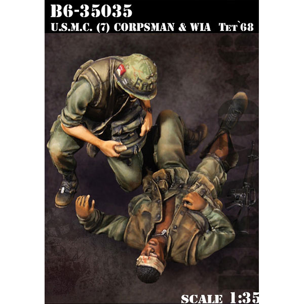 B6-35035 Bravo-6 1/35 U.S.M.C. (7) Corpsman & WIA, Tet'68 / U.S.M.C. (7) Orderly and wounded in Battle, Tet'68