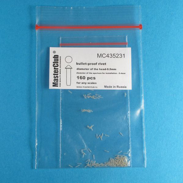 MC435231 MasterClub Cone bulletproof rivets, head diameter-0.5 mm; hole diameter for installation-0.4 mm; 180 PCs.