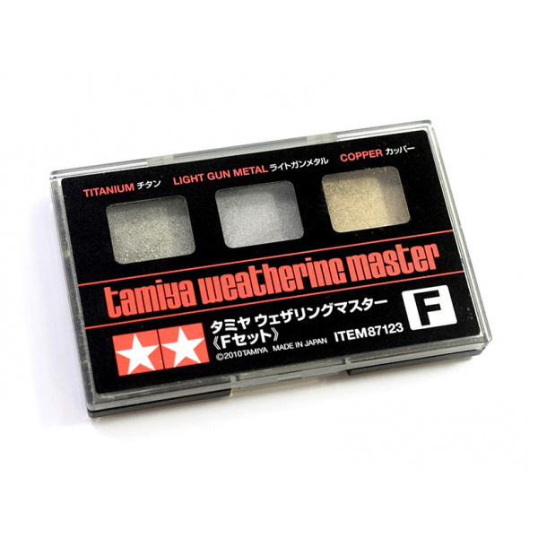 87123 Tamiya pigment Set F (titanium, light gun, copper)
