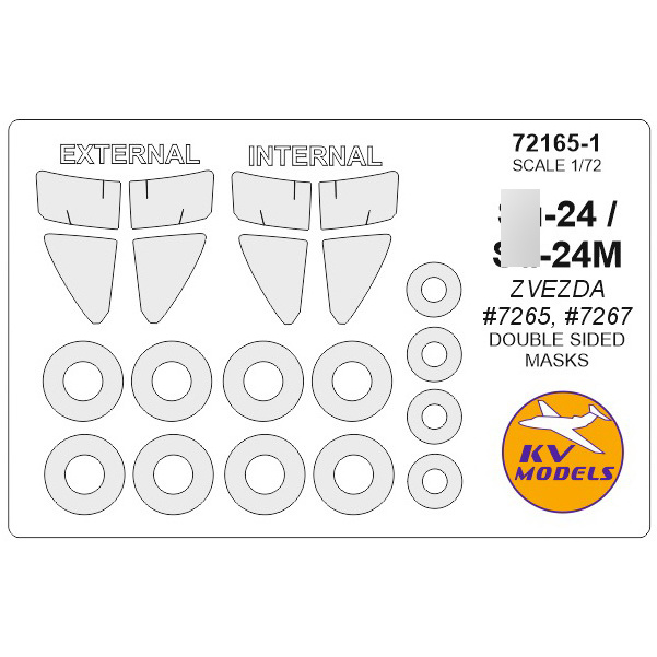 72165-1 KV Models 1/72 Set of paint masks С-24 / С-24M (double-sided masks) + masks on wheels and wheels