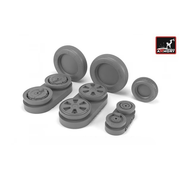AW48028 Armory 1/48 set of wheel extensions for MiG-21 Wheels with weighted tires, medium